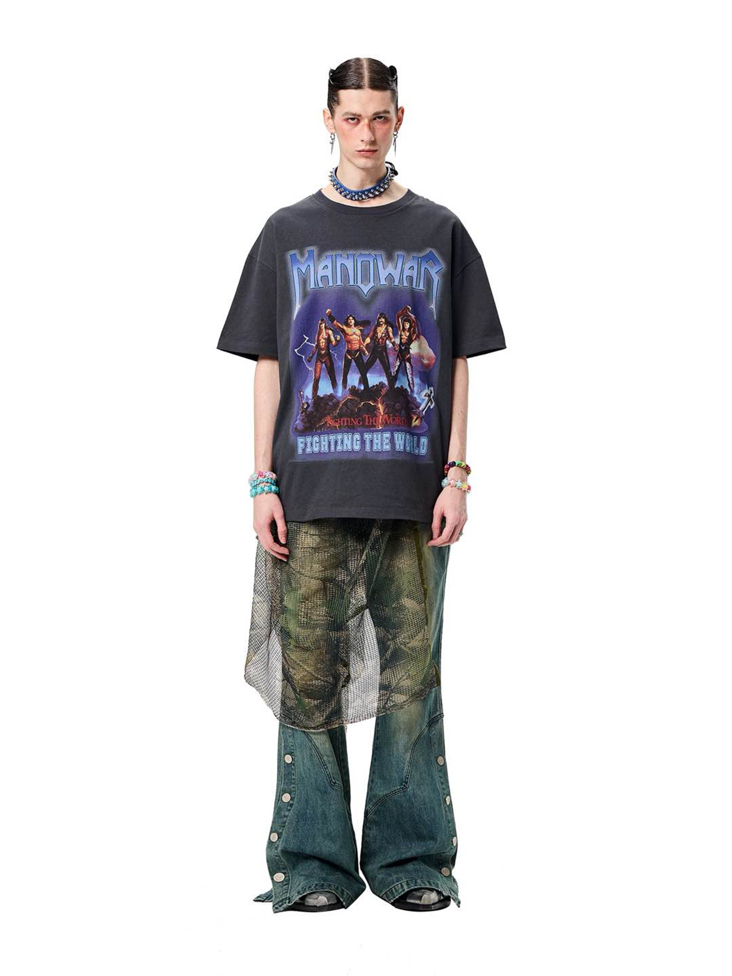ERISSTOFF Washed Detachable Flared Jeans Blue