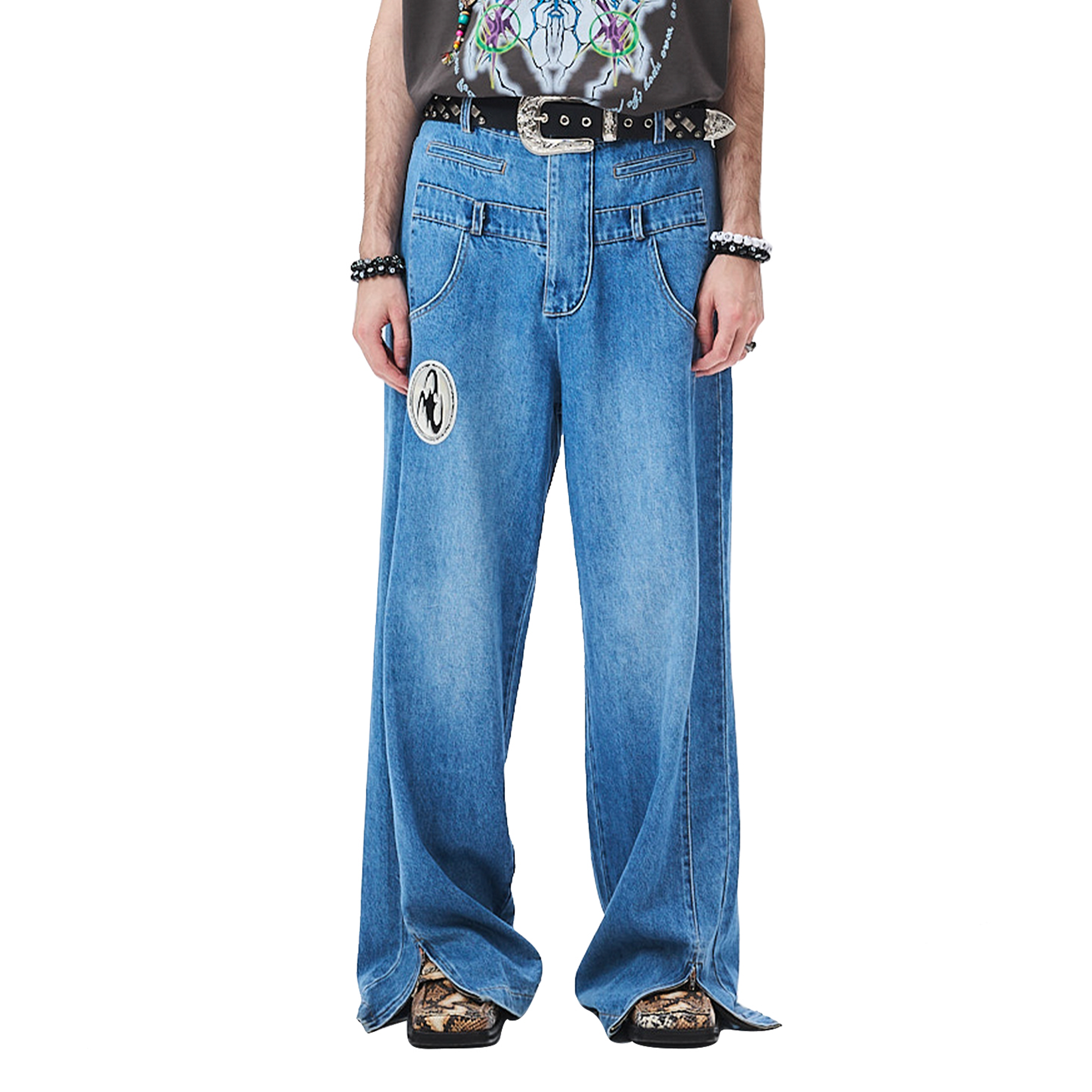 CYCYCY Deconstructed Double-Waist Washed Jeans
