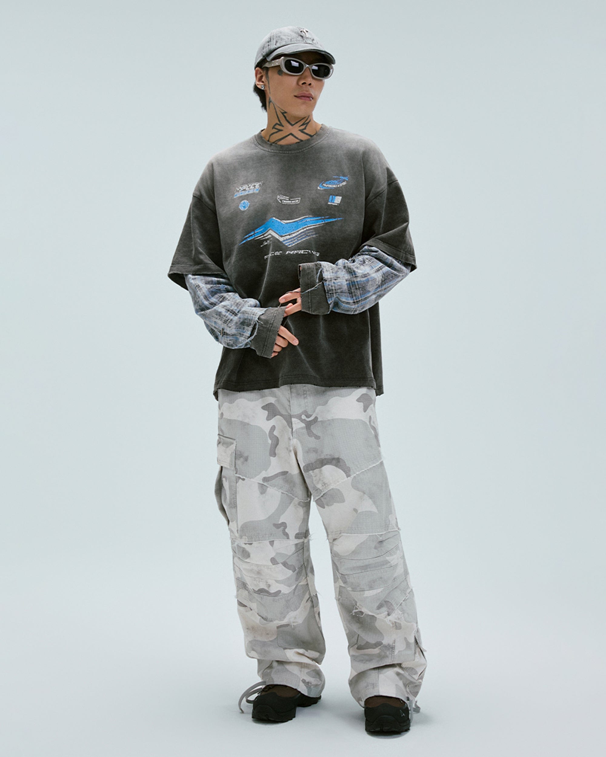 F2CE Distressed Layered Washed Long-Sleeve Tee