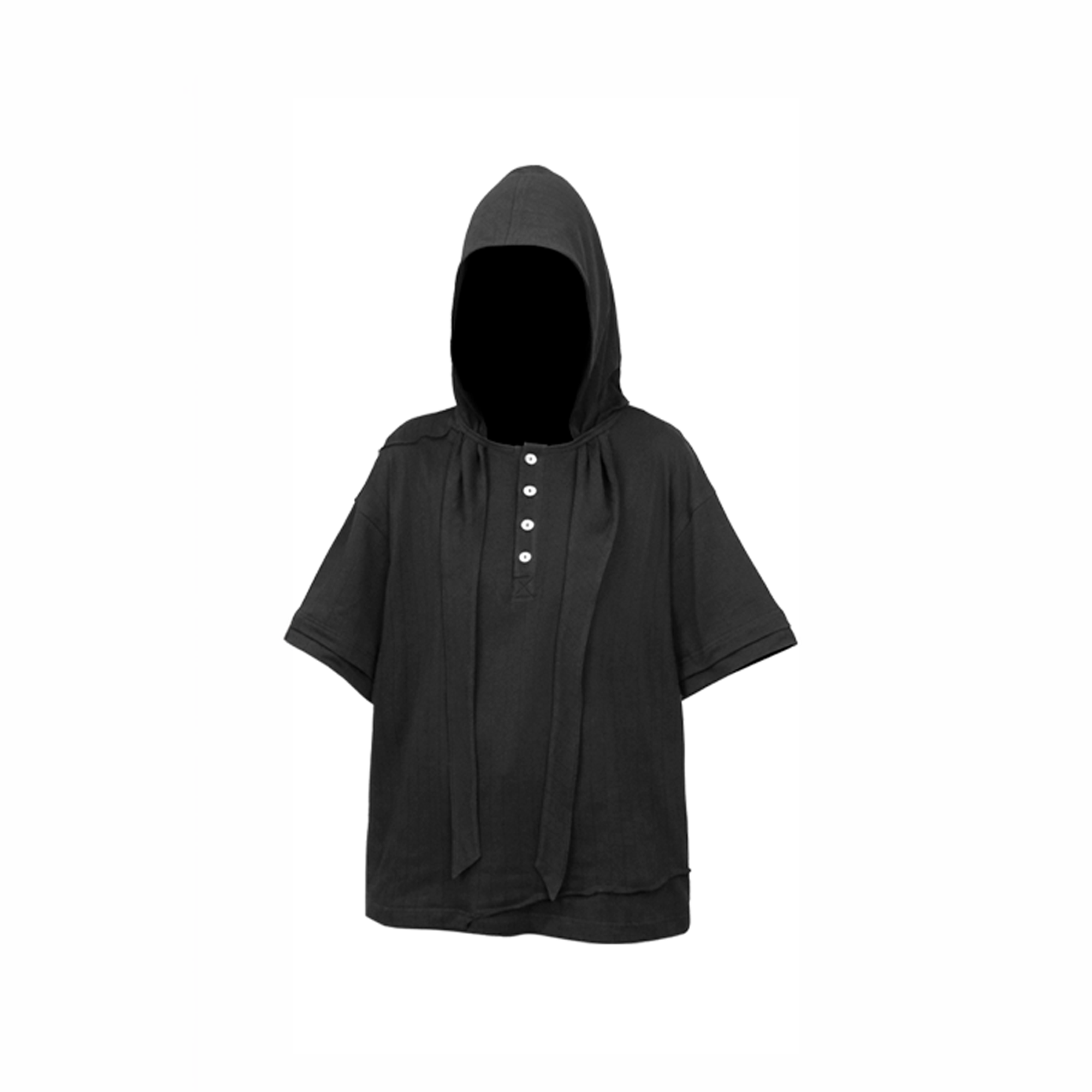 RELABEL Detachable Hood Distressed Henley Tee, premium urban and streetwear designers apparel on PROJECTISR.com, RELABEL