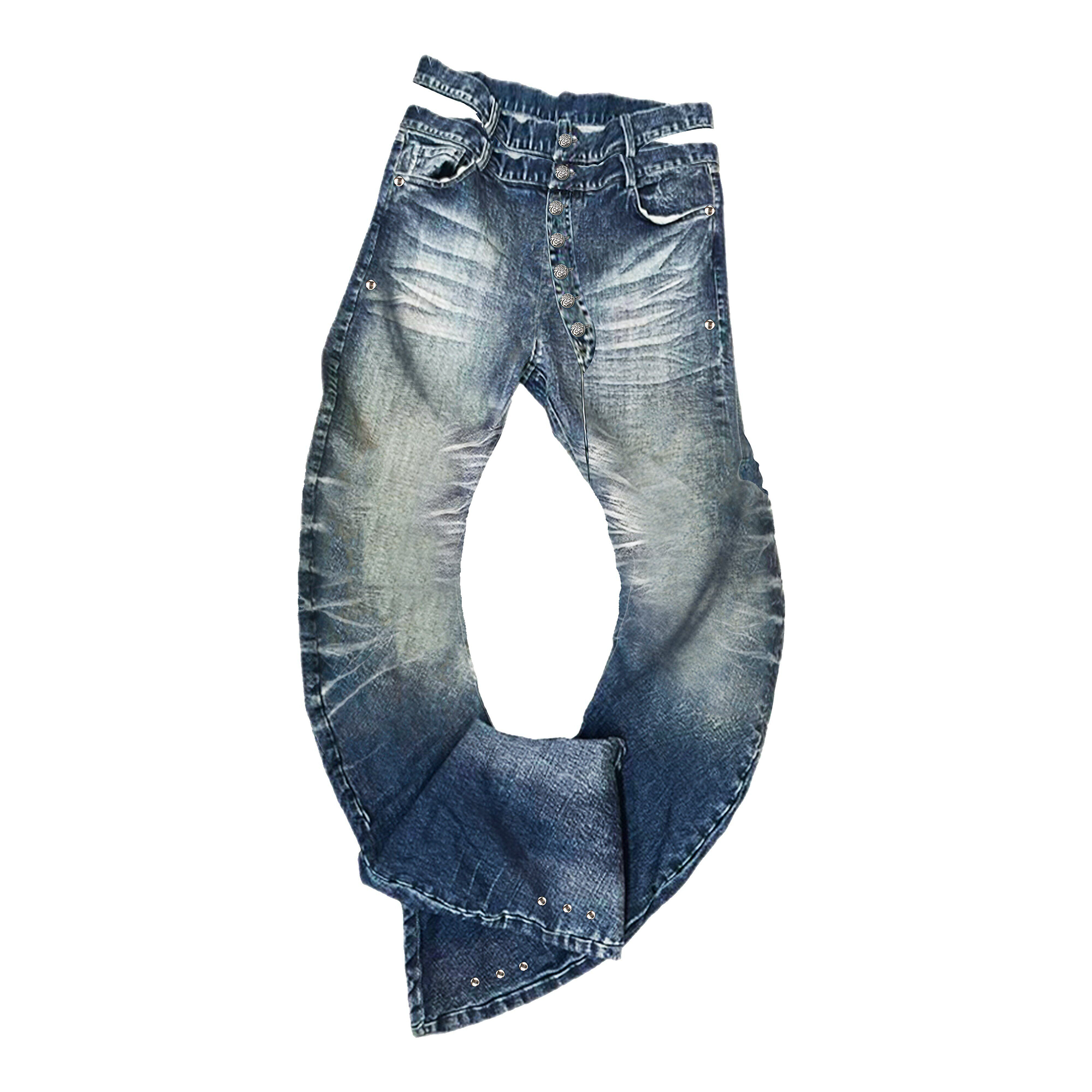 PAIKI Sword Slash Washed Curved Jeans