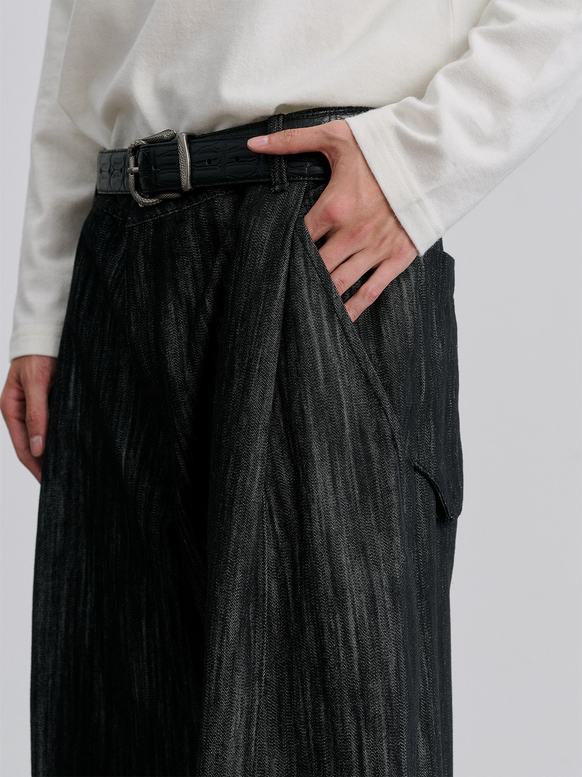 CATSSTAC Vertical Stripe Washed Wide-Leg Jeans
