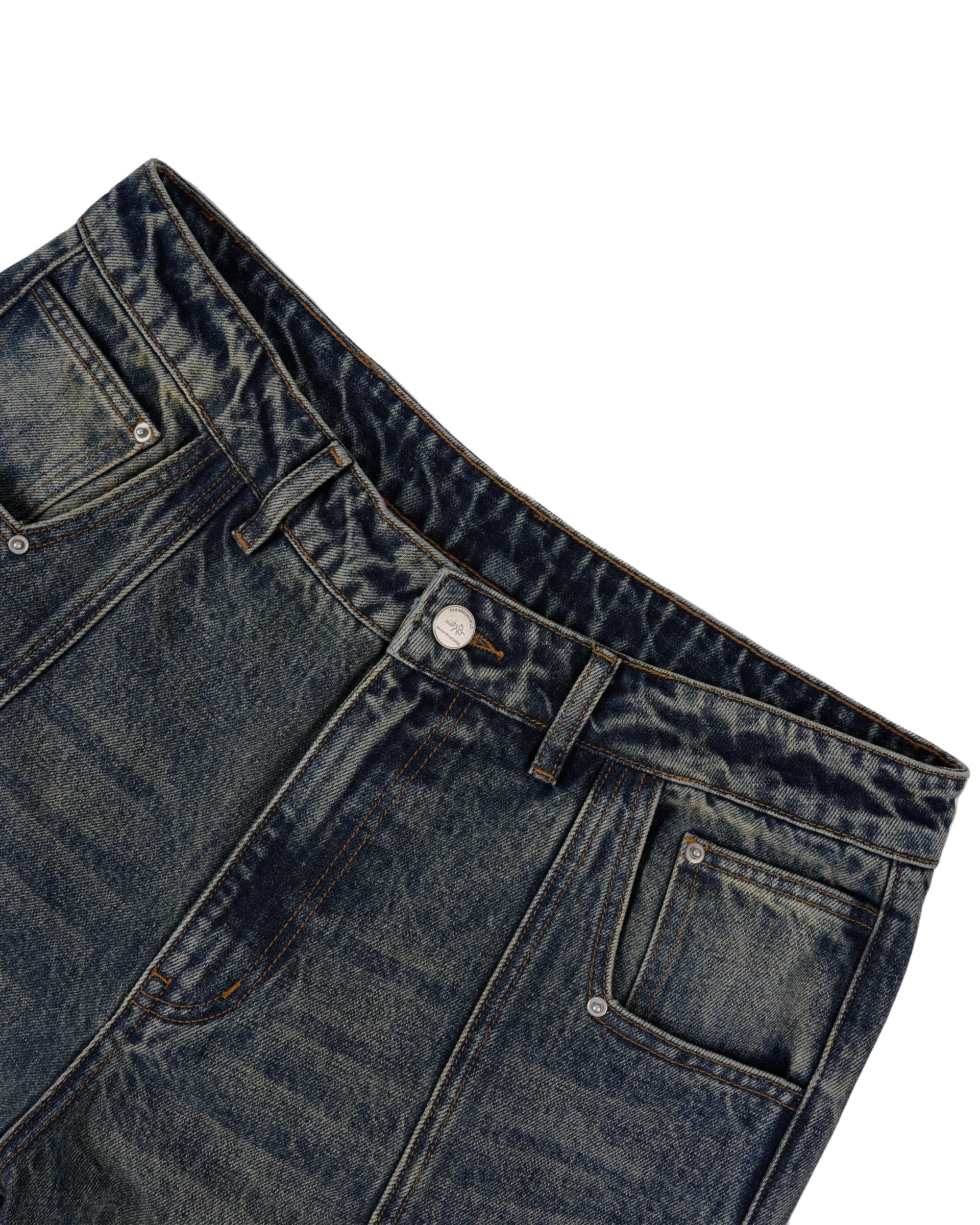 MAKEMORE Deconstructed Washed Rivet Jeans