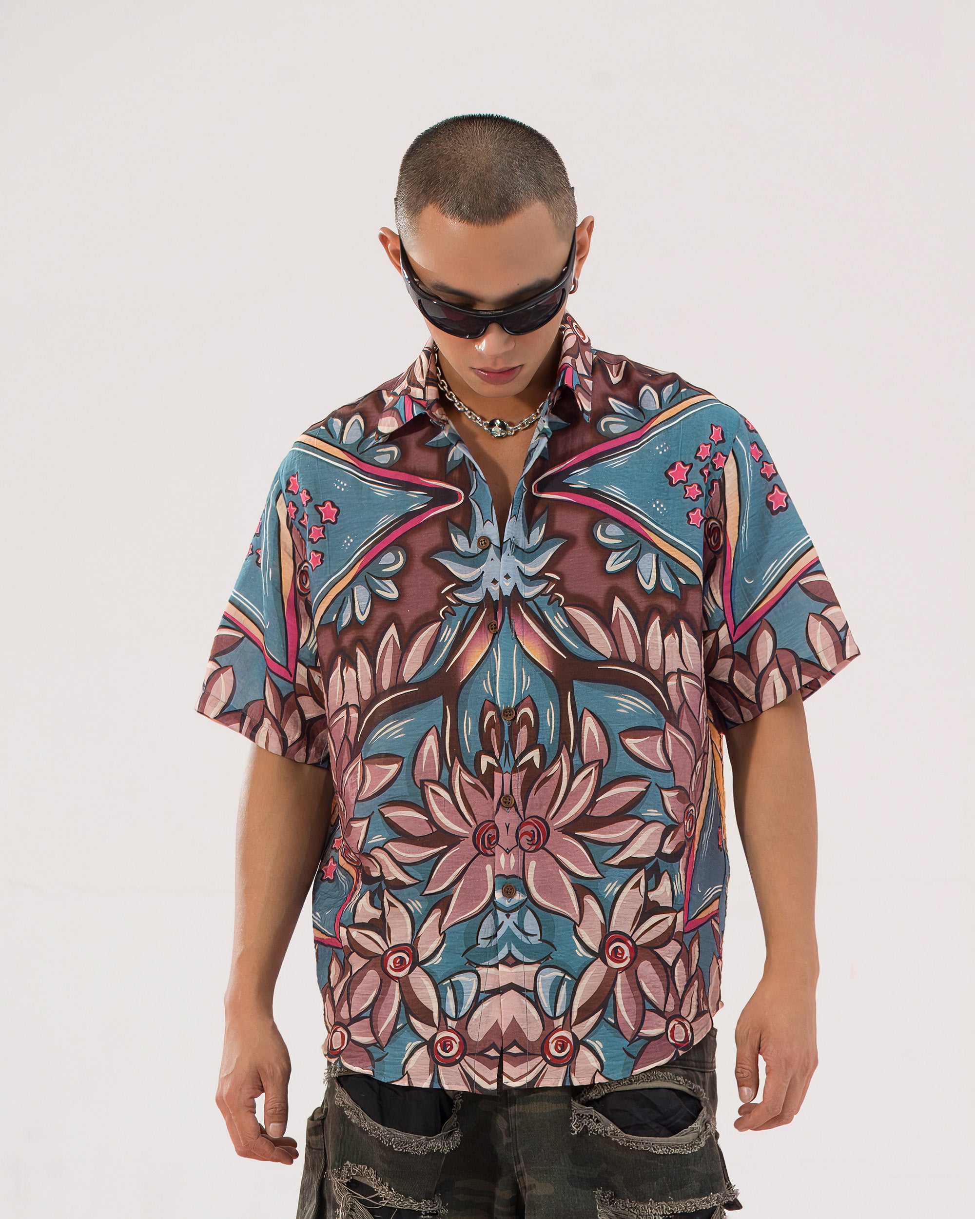 CLP Dragon Floral Full-Print Half-Sleeve Shirt