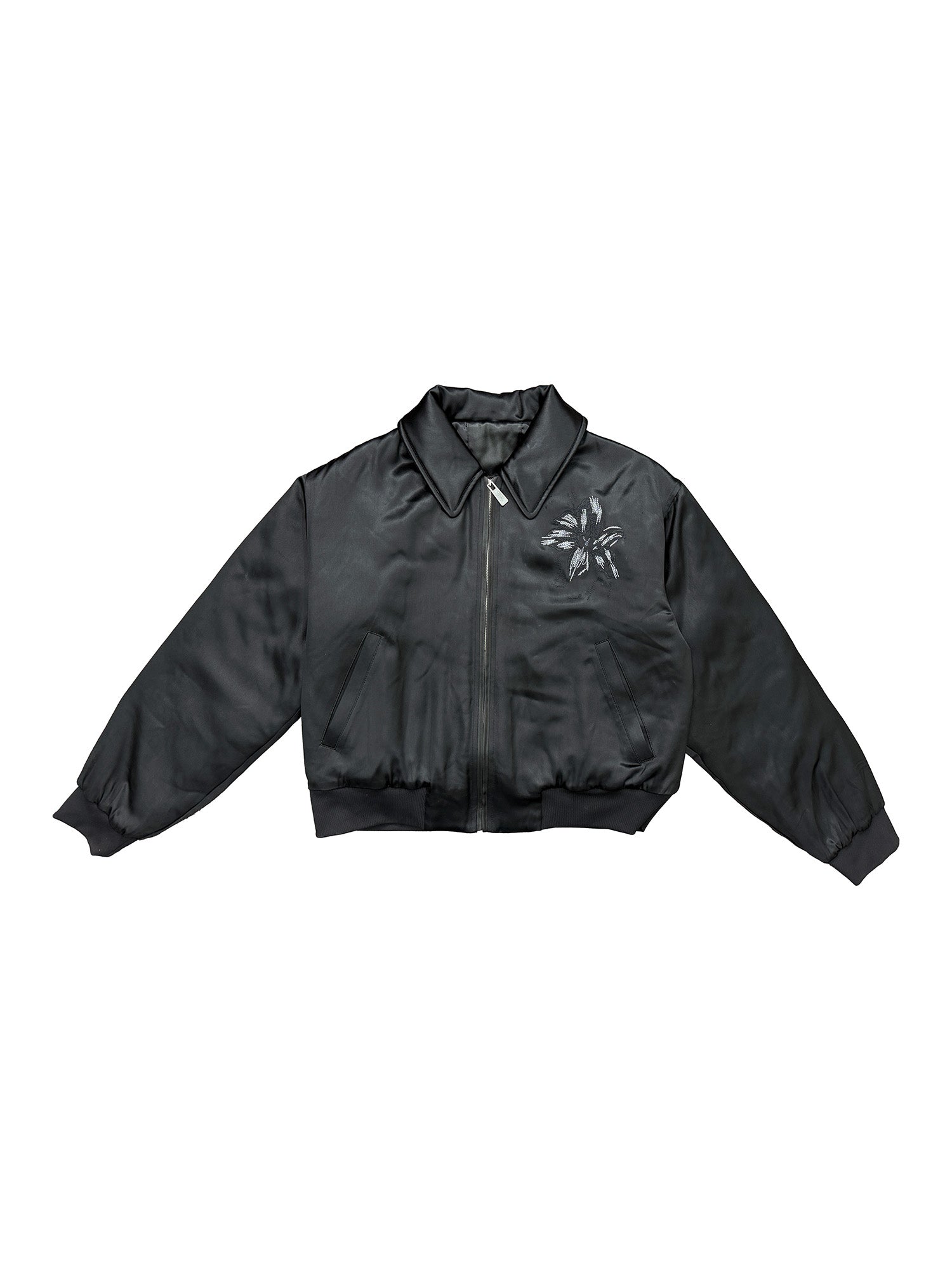 RICHILL Floral Embroidered Acetate Bomber Jacket