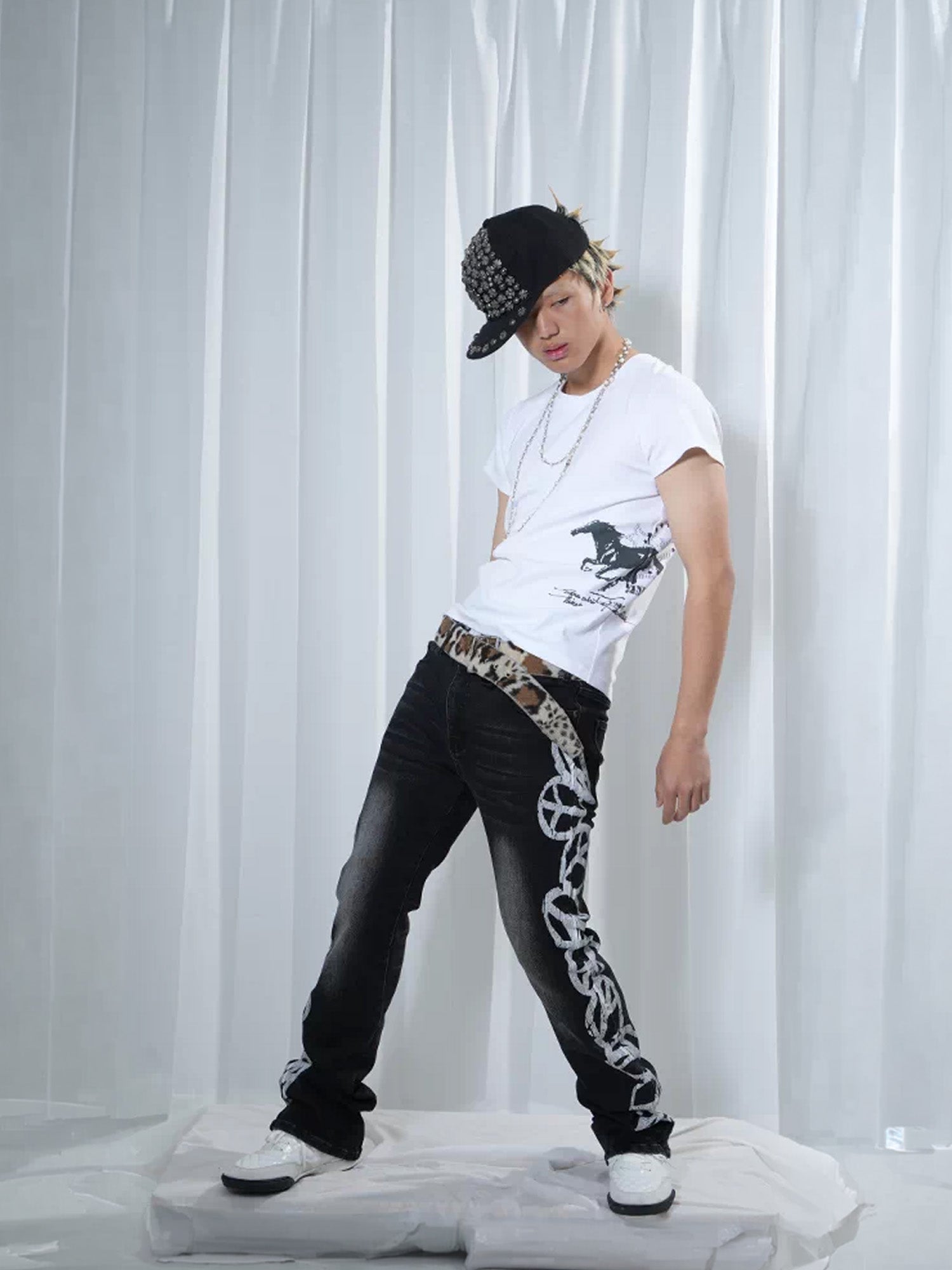VINKID Peace Graphic Washed Jeans, premium urban and streetwear designers apparel on PROJECTISR.com, VINKID