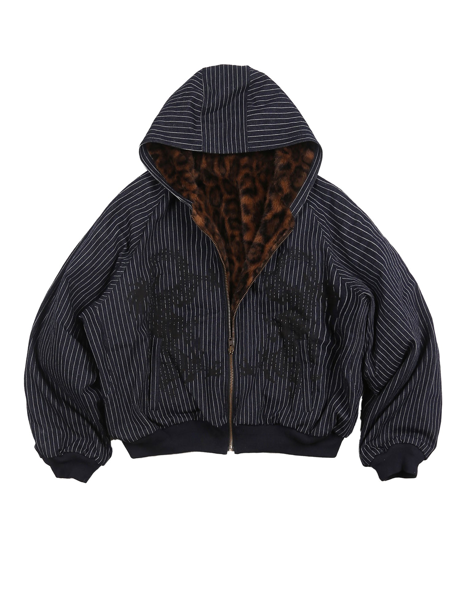 TRECLUB Leopard Lining Striped Bomber Jacket