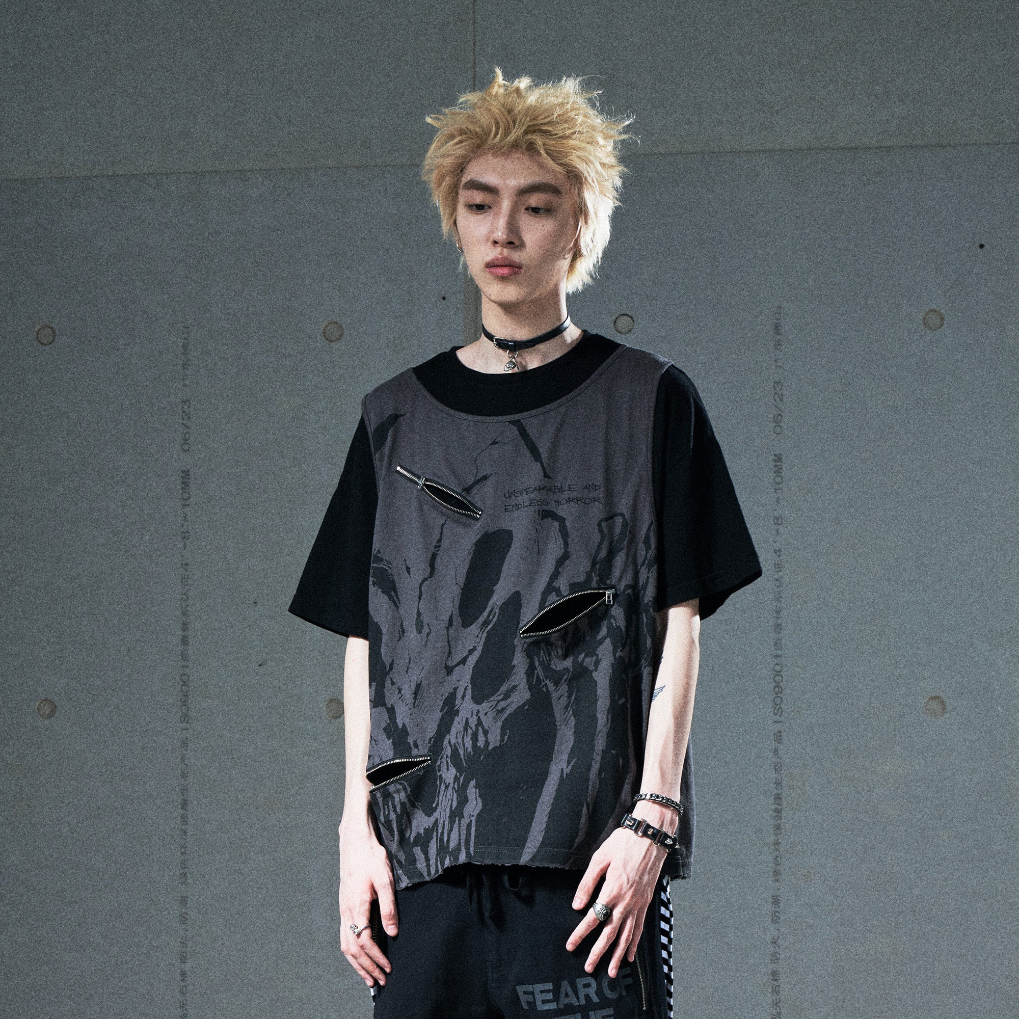 VENTUREK Washed Horror Graphic Layered Multi-Zip Tee, premium urban and streetwear designers apparel on PROJECTISR.com, VENTUREK