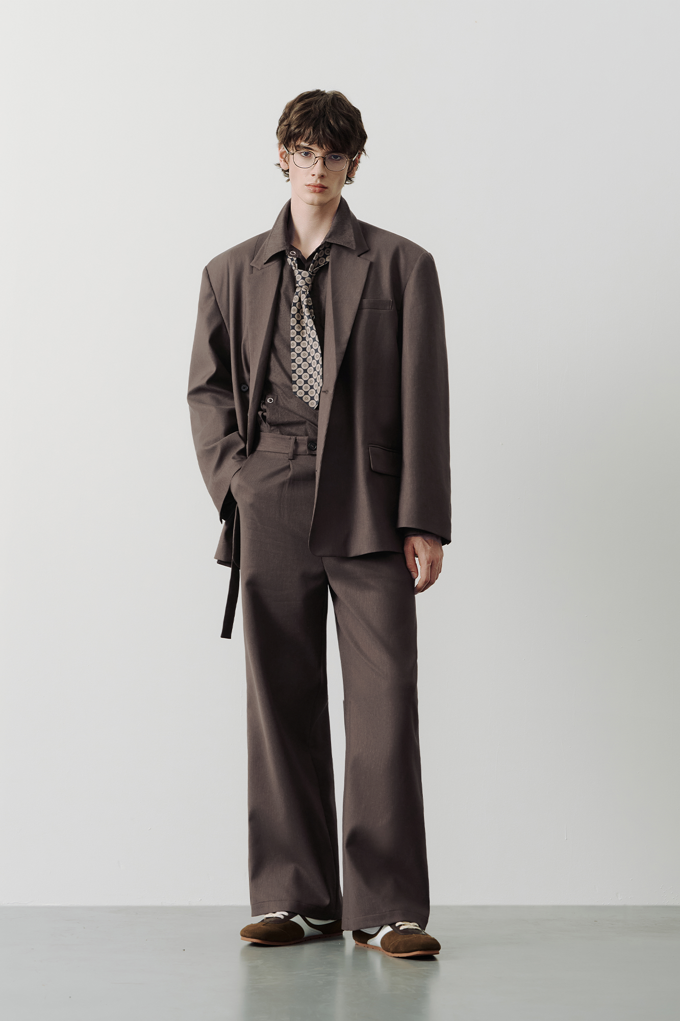 SAME FLOW Linen-Blend Split Hem Draped-Tie Blazer