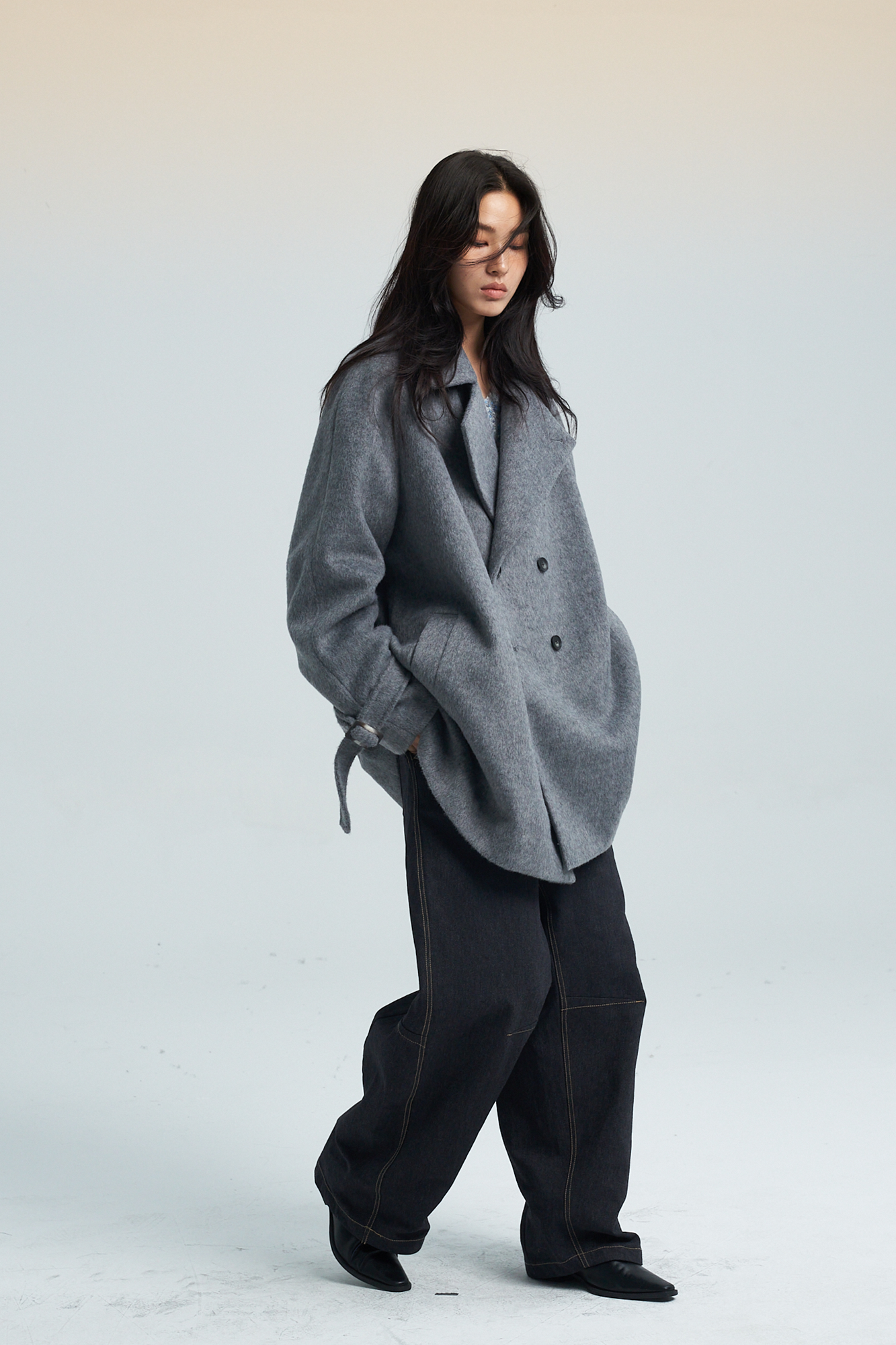 SAME FLOW Double-Breasted Wool-Blend Trench Coat