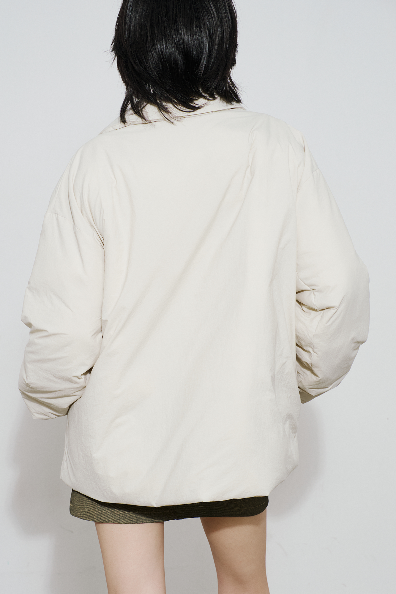 SAME FLOW Layered Contrast Placket Puffer Jacket