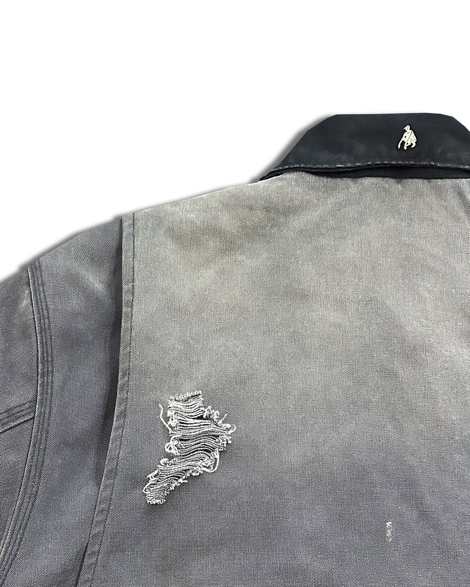 FACEONLAB Raw-Edge Ripped Rivet Metal Emblem Jacket Grey