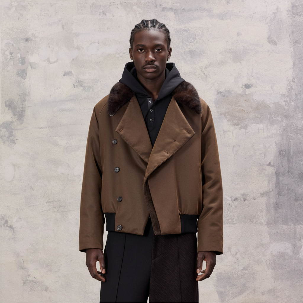 ALVNG AR ANTS Asymmetrical Placket Faux Fur Collar Jacket