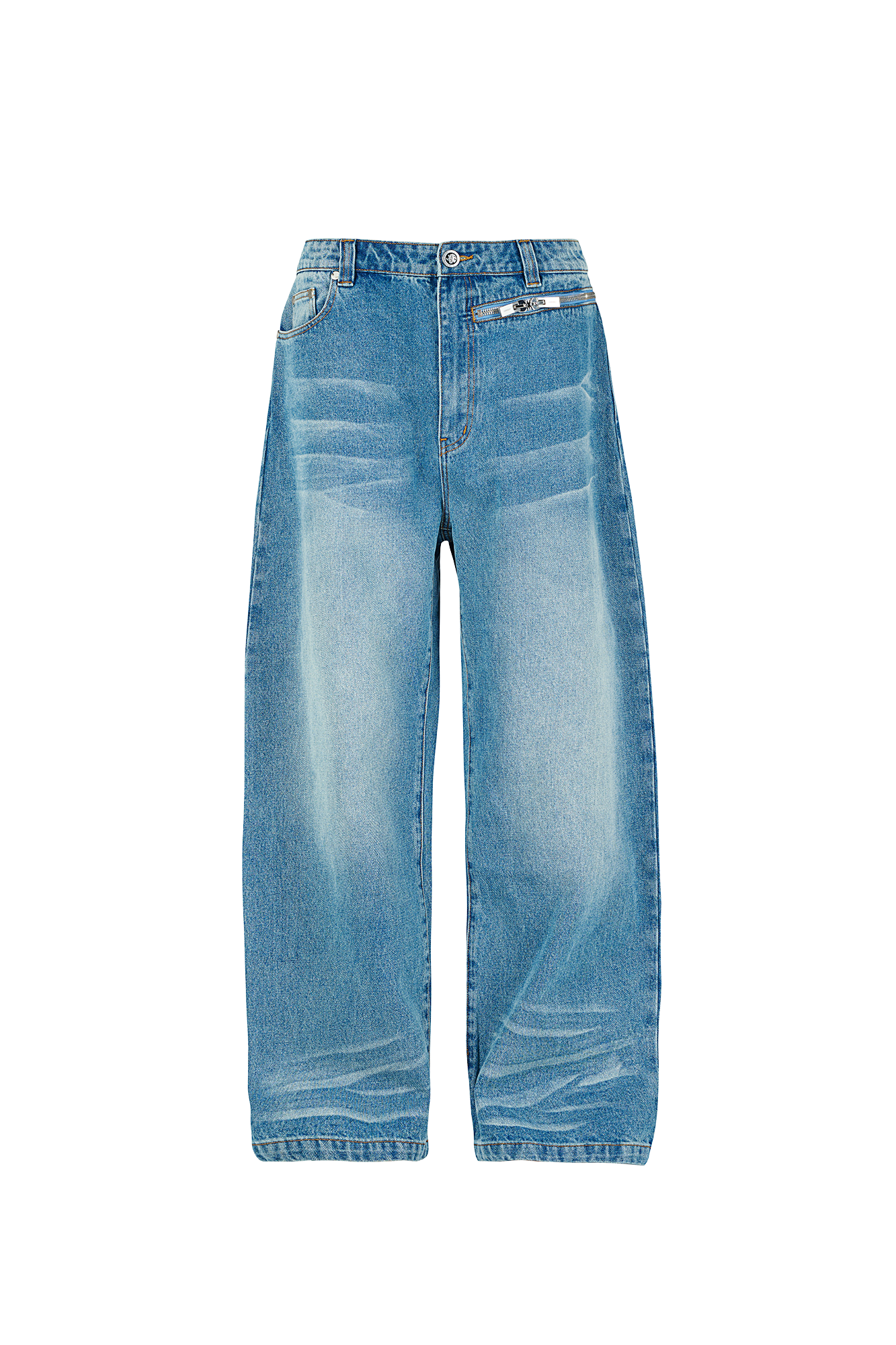 455EMBLE Washed Waist-Zip Wide-Leg Jeans