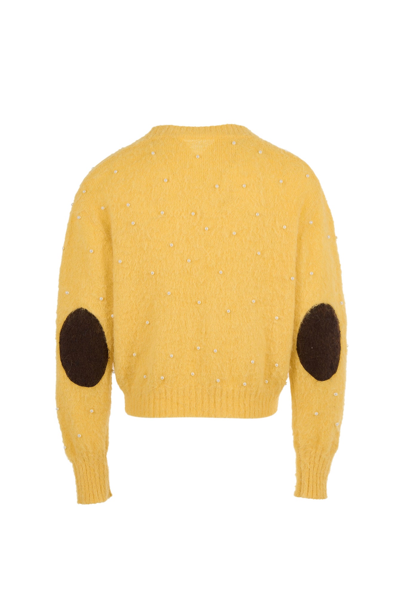 STEEPC Pearl-Studded Contrast Elbow Patch Cardigan