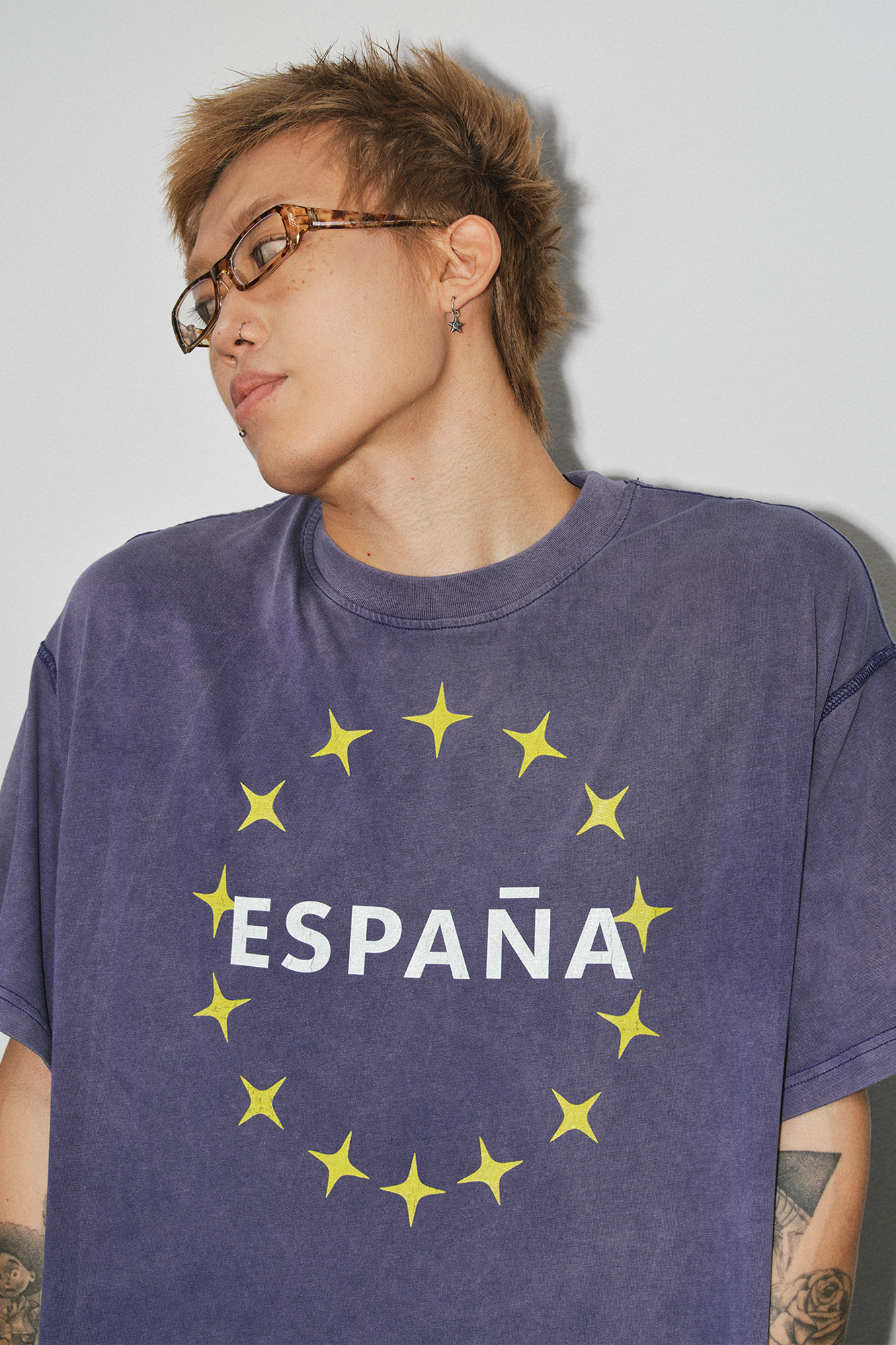 NOVACAM Washed Star Letter Graphic Oversized T-Shirt