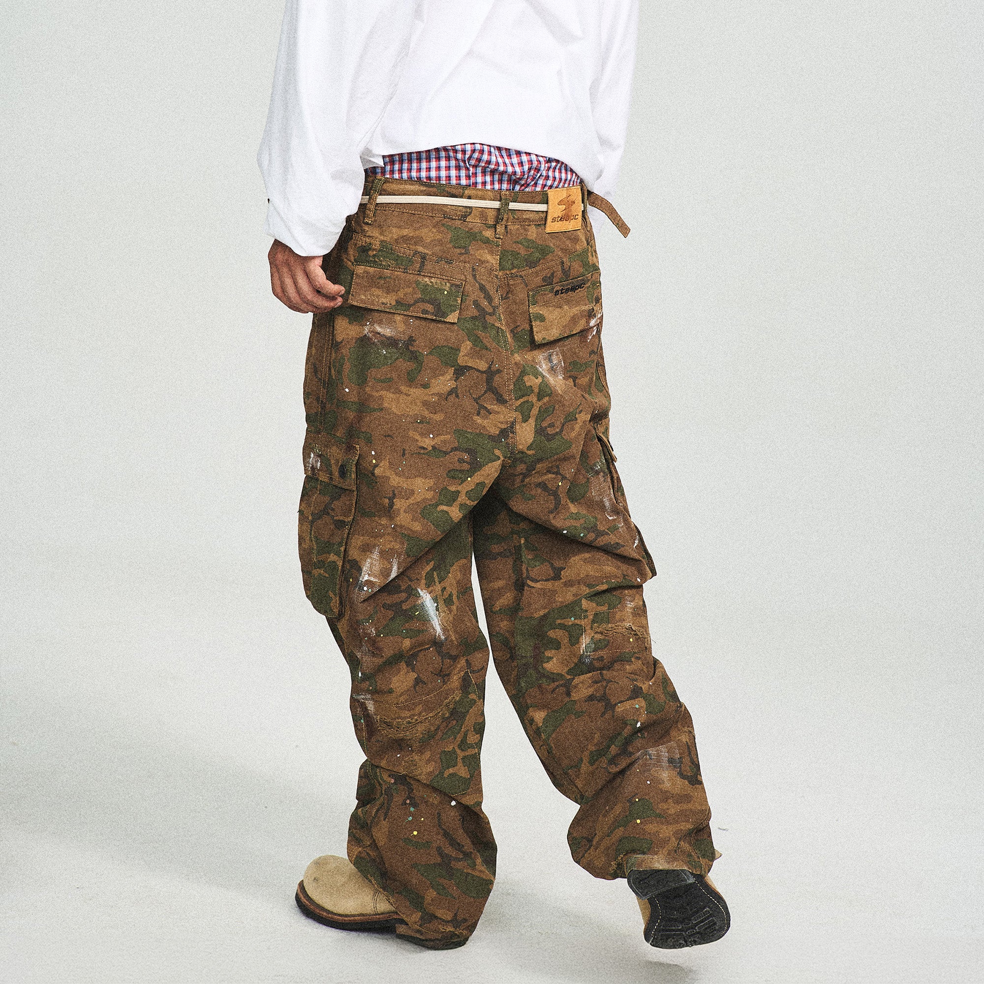 STEEPC Ink-Splashed Camo Cargo Pants Green, premium urban and streetwear designers apparel on PROJECTISR.com, STEEPC