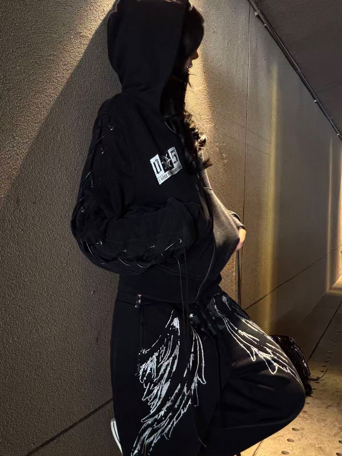 SAXGENWON Deconstructed Washed Tie-Detail Hoodie & Pants Set