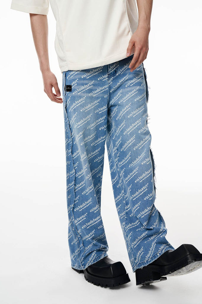 WHISTLEHUNTER Raw Edge Full-Print LOGO Jeans, premium urban and streetwear designers apparel on PROJECTISR.com, WHISTLEHUNTER