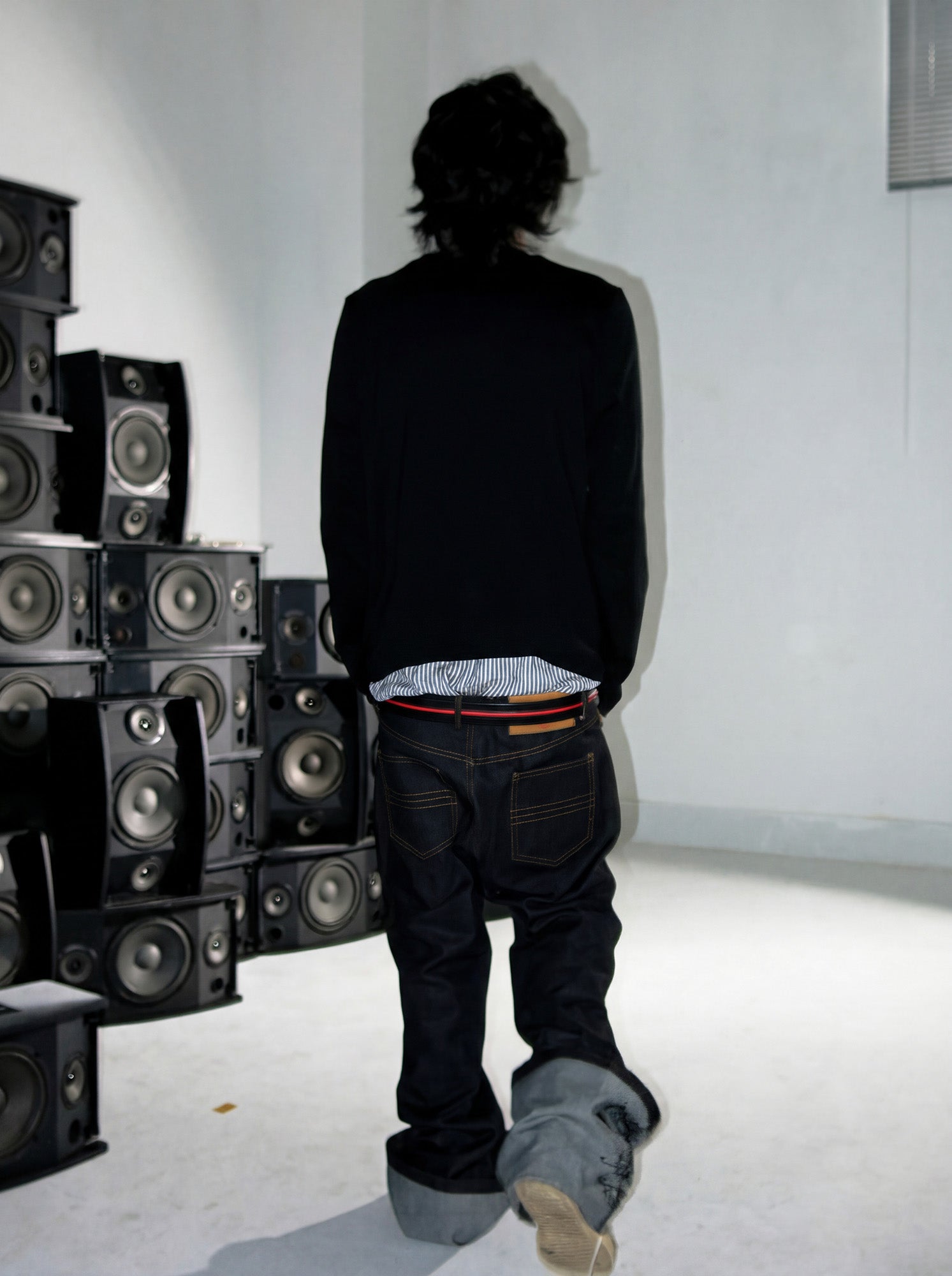 PCCVISION Baroque Embroidered Raw Denim Stacked Jeans