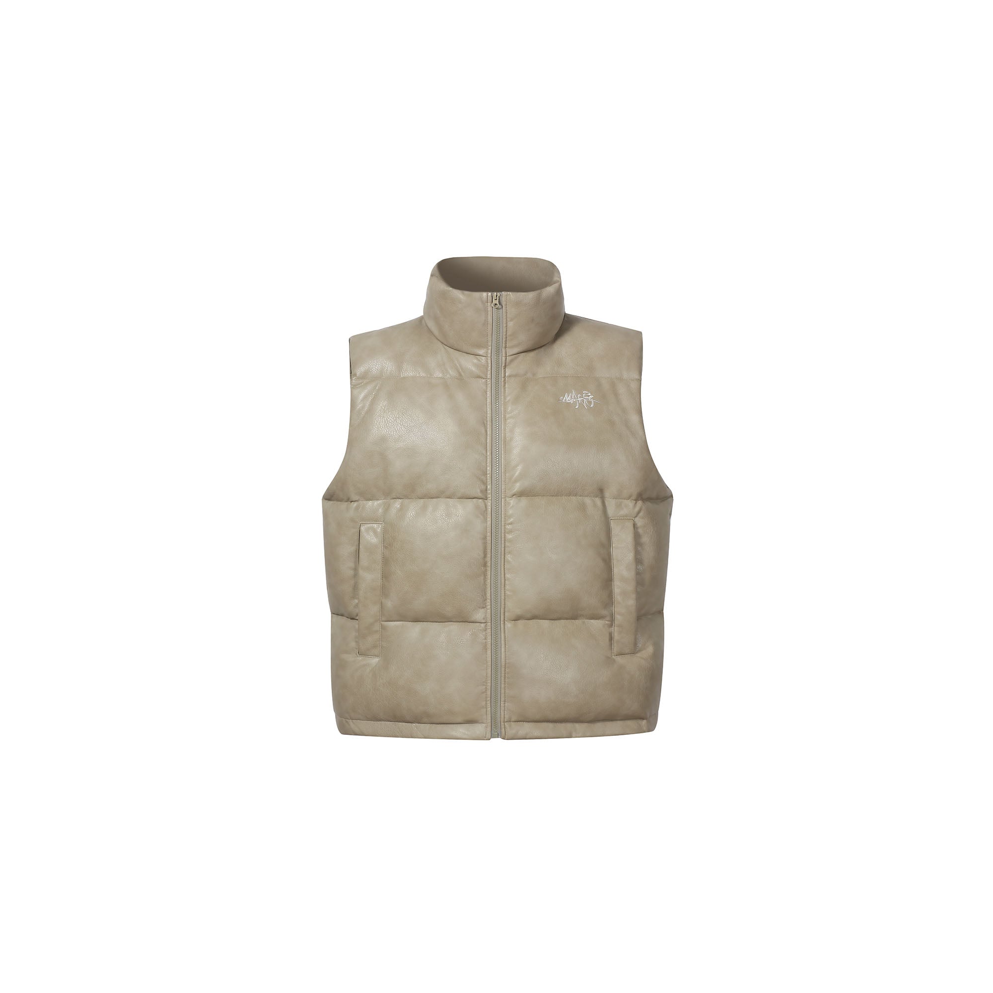 MAKEMORE PU Embossed LOGO Puffer Vest