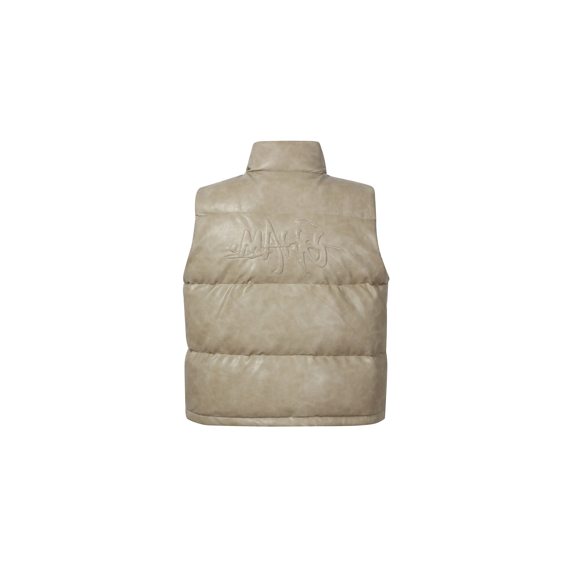 MAKEMORE PU Embossed LOGO Puffer Vest