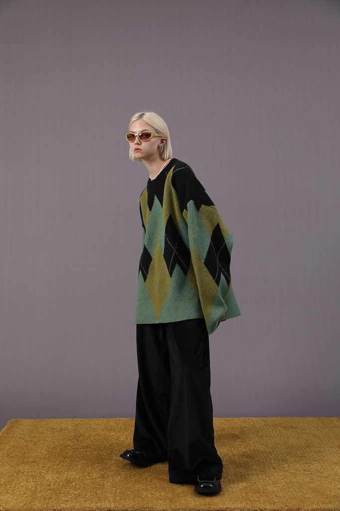 MIICHOUS Contrasted Argyle Sweater, premium urban and streetwear designers apparel on PROJECTISR.com, Miichous