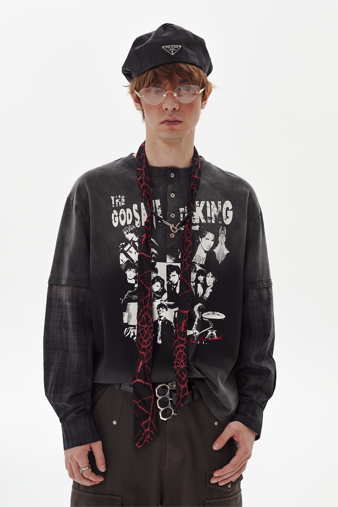 PASET Henley Portrait Graphic Layered Sweatshirt