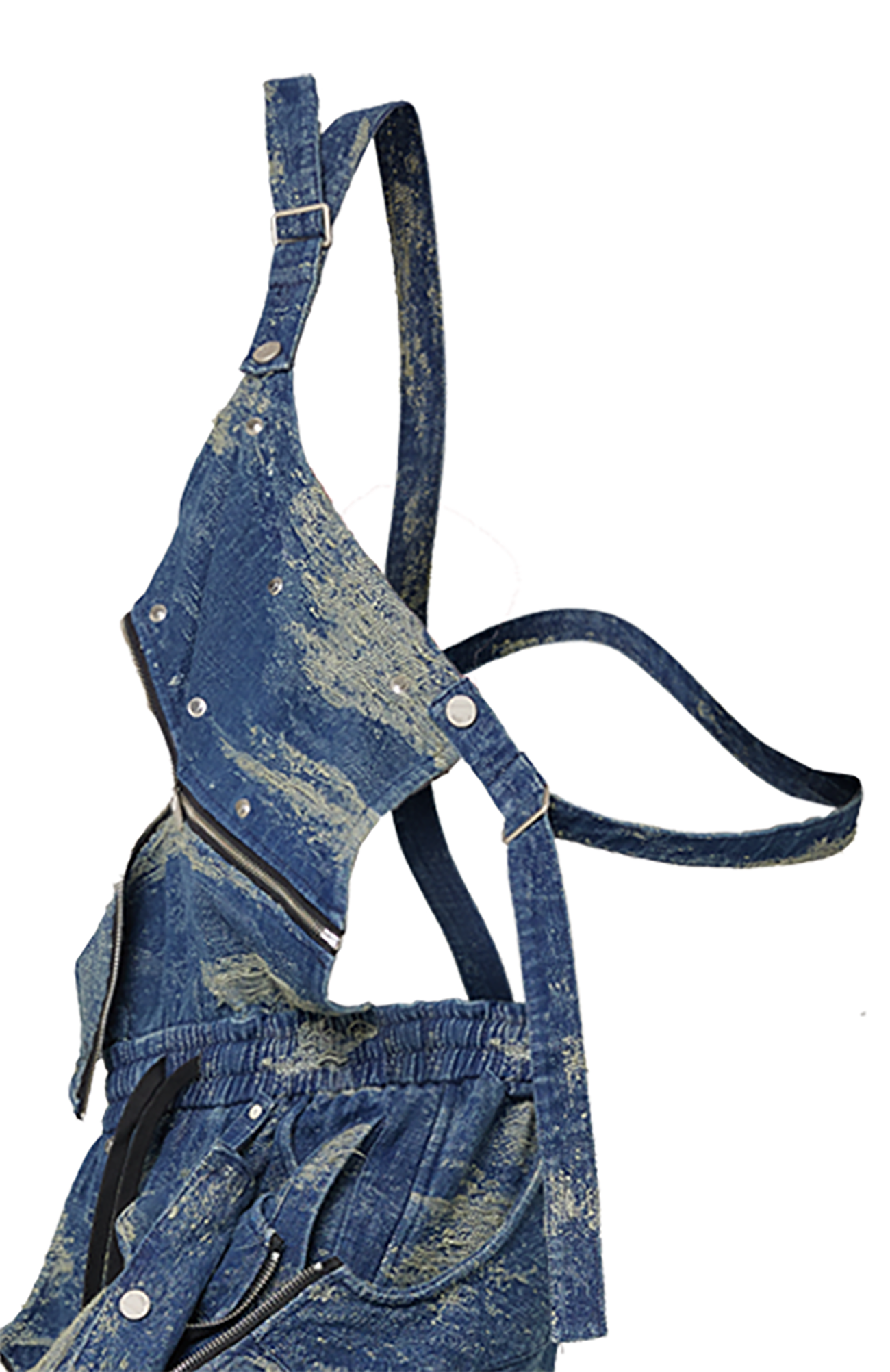 RELABEL Convertible Distressed Denim Overalls