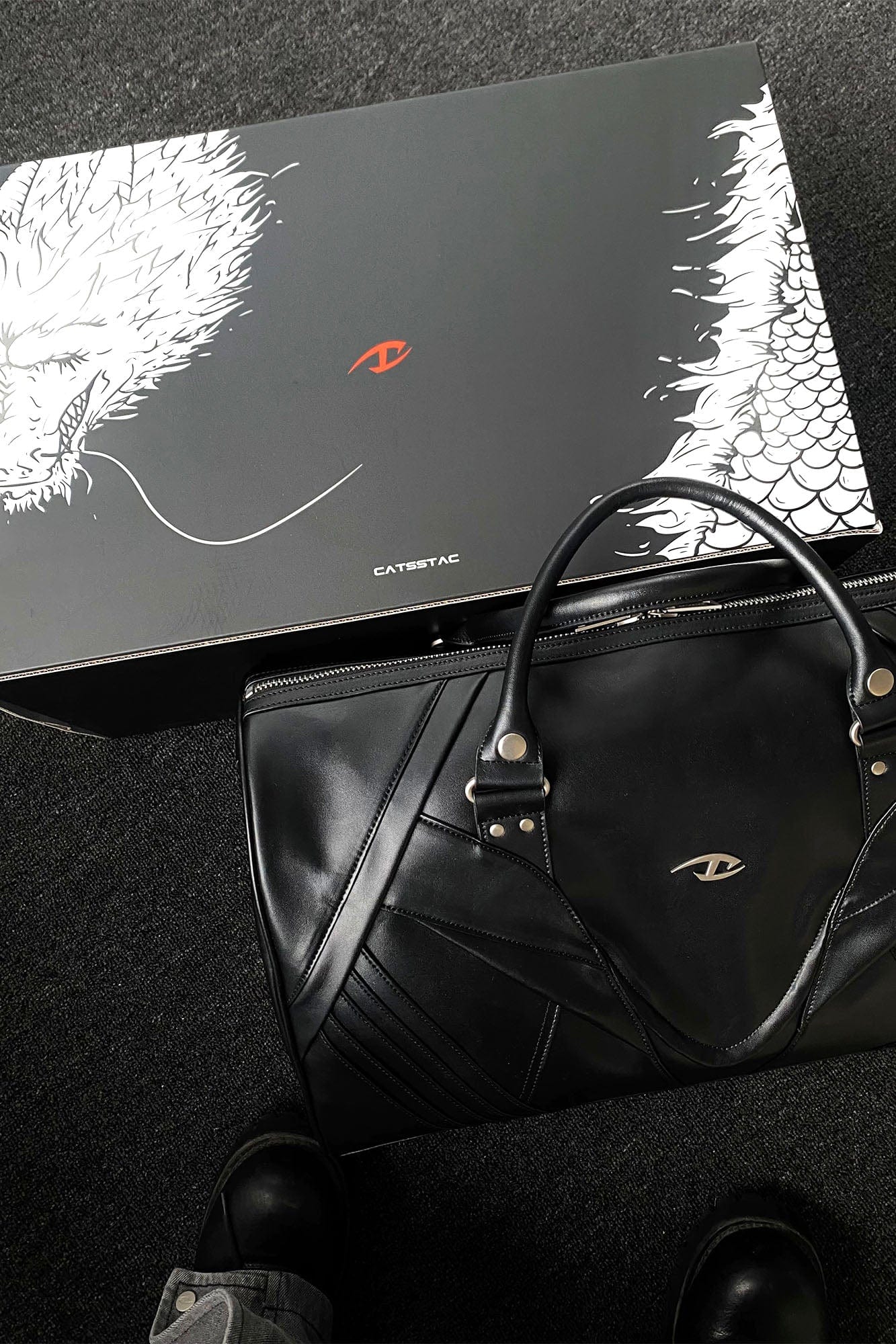 CATSSTAC Paneled Faux Leather Weekender Bag, premium urban and streetwear designers apparel on PROJECTISR.com, CATSSTAC