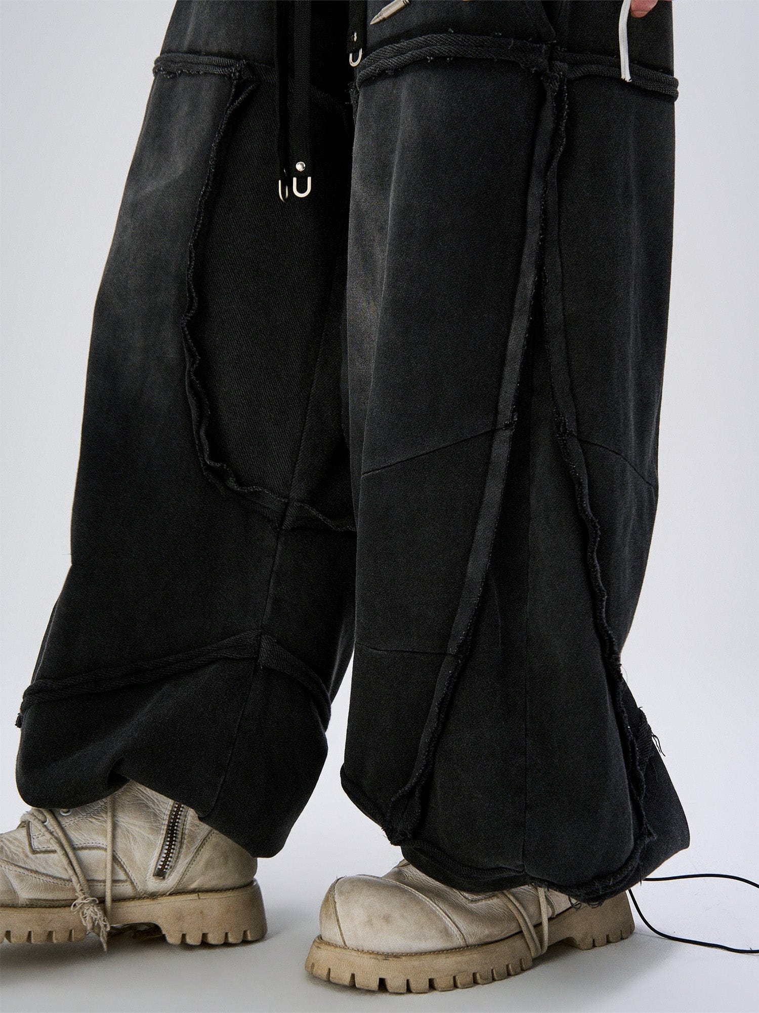 FLYERRER Washed Double-Waist Bullet Rivet Baggy Sweatpants, premium urban and streetwear designers apparel on PROJECTISR.com, FLYERRER
