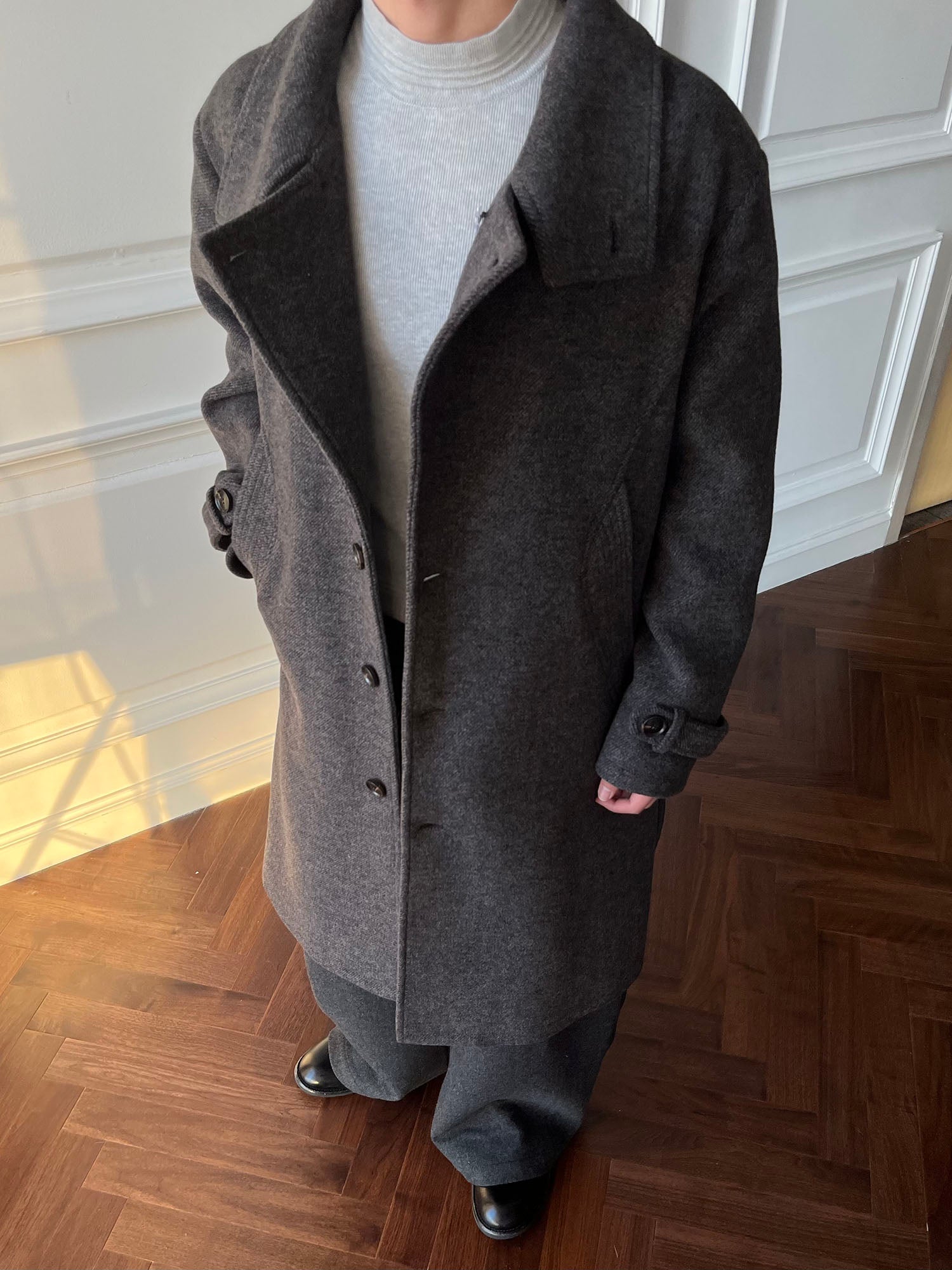 CATSSTAC Asymmetrical Stand-Collar Wool-Blend Belted Coat