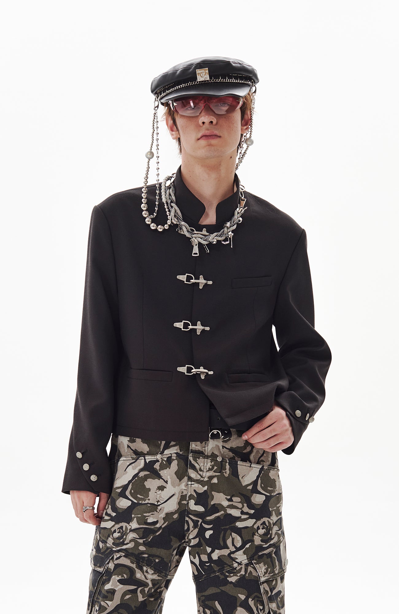 PASET Frog Buckle Stand Collar Jacket
