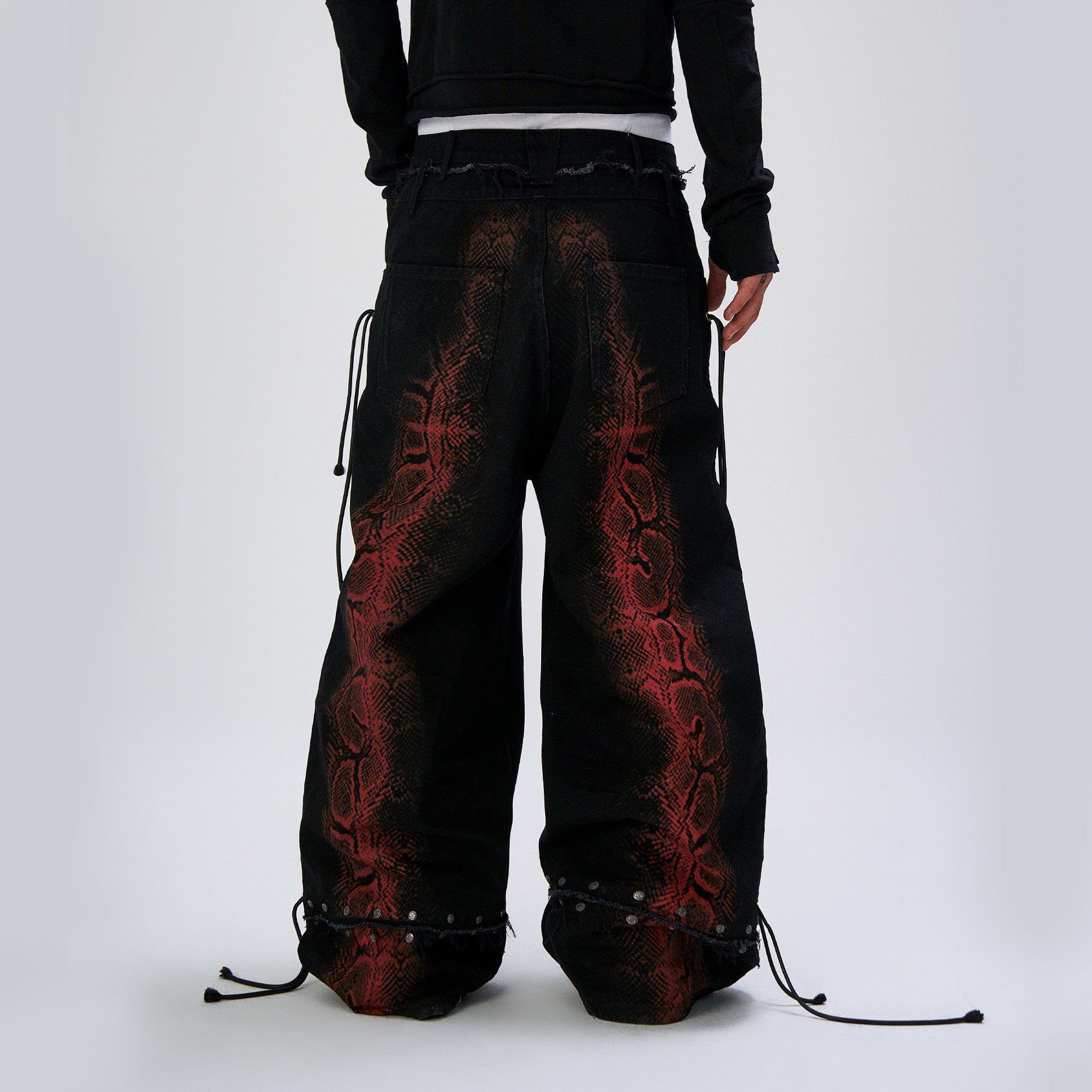 FLYERRER Washed Contrast Snakeskin Drawcord Wide-Leg Jeans, premium urban and streetwear designers apparel on PROJECTISR.com, FLYERRER