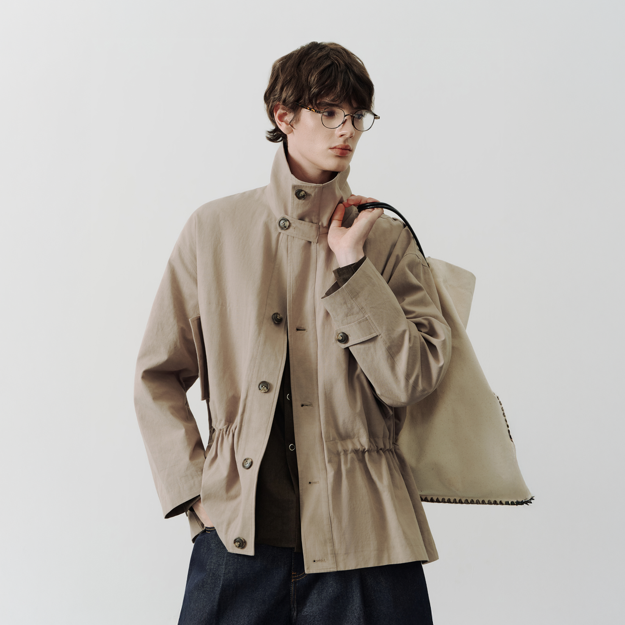 SAME FLOW Stand-Collar Drawstring-Waist Jacket