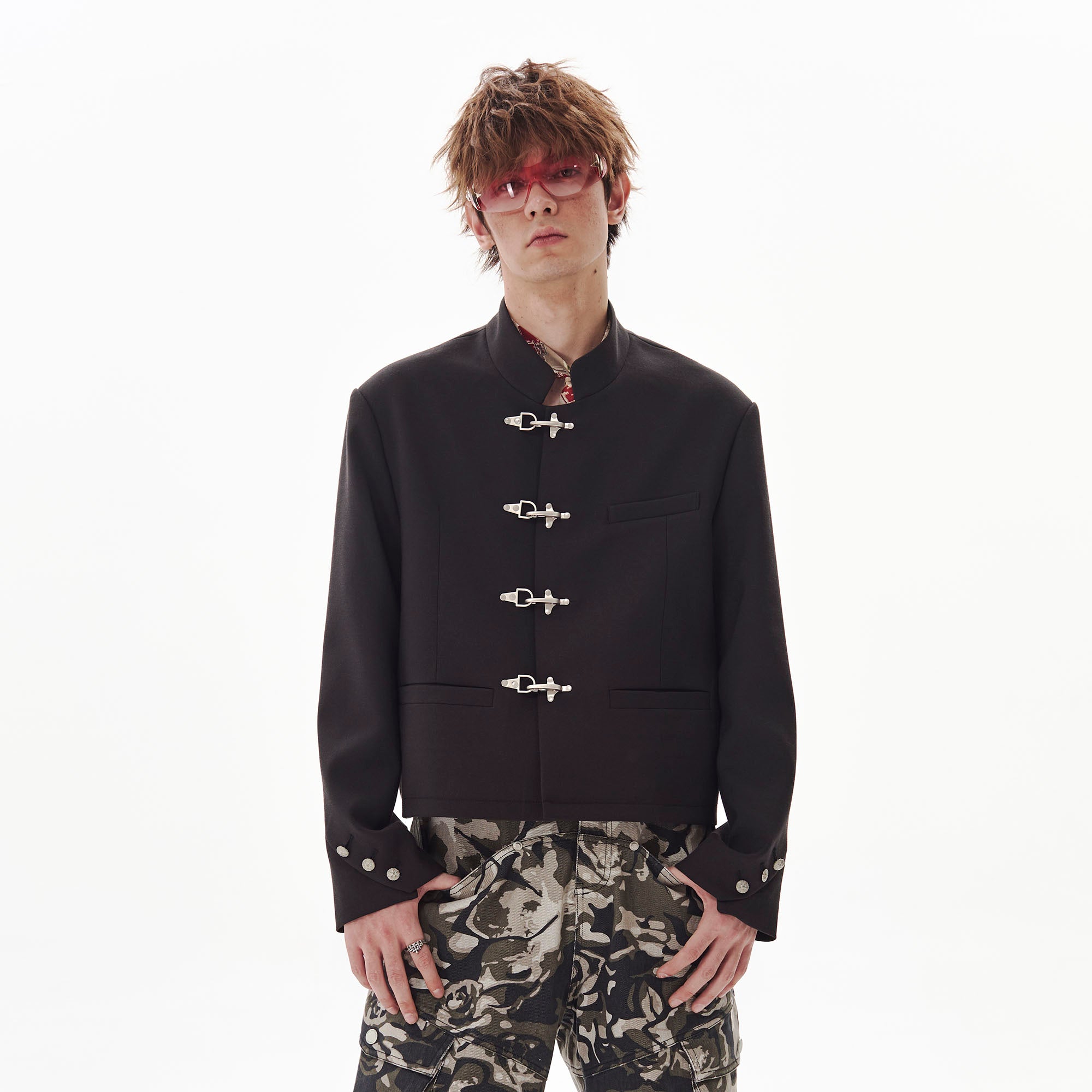 PASET Frog Buckle Stand Collar Jacket