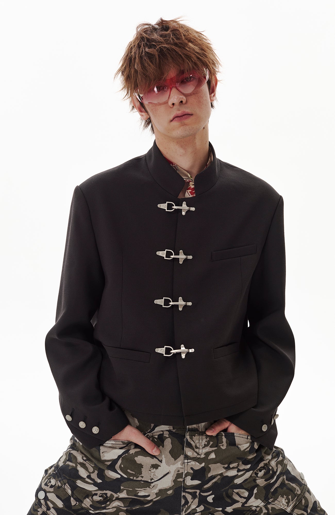 PASET Frog Buckle Stand Collar Jacket