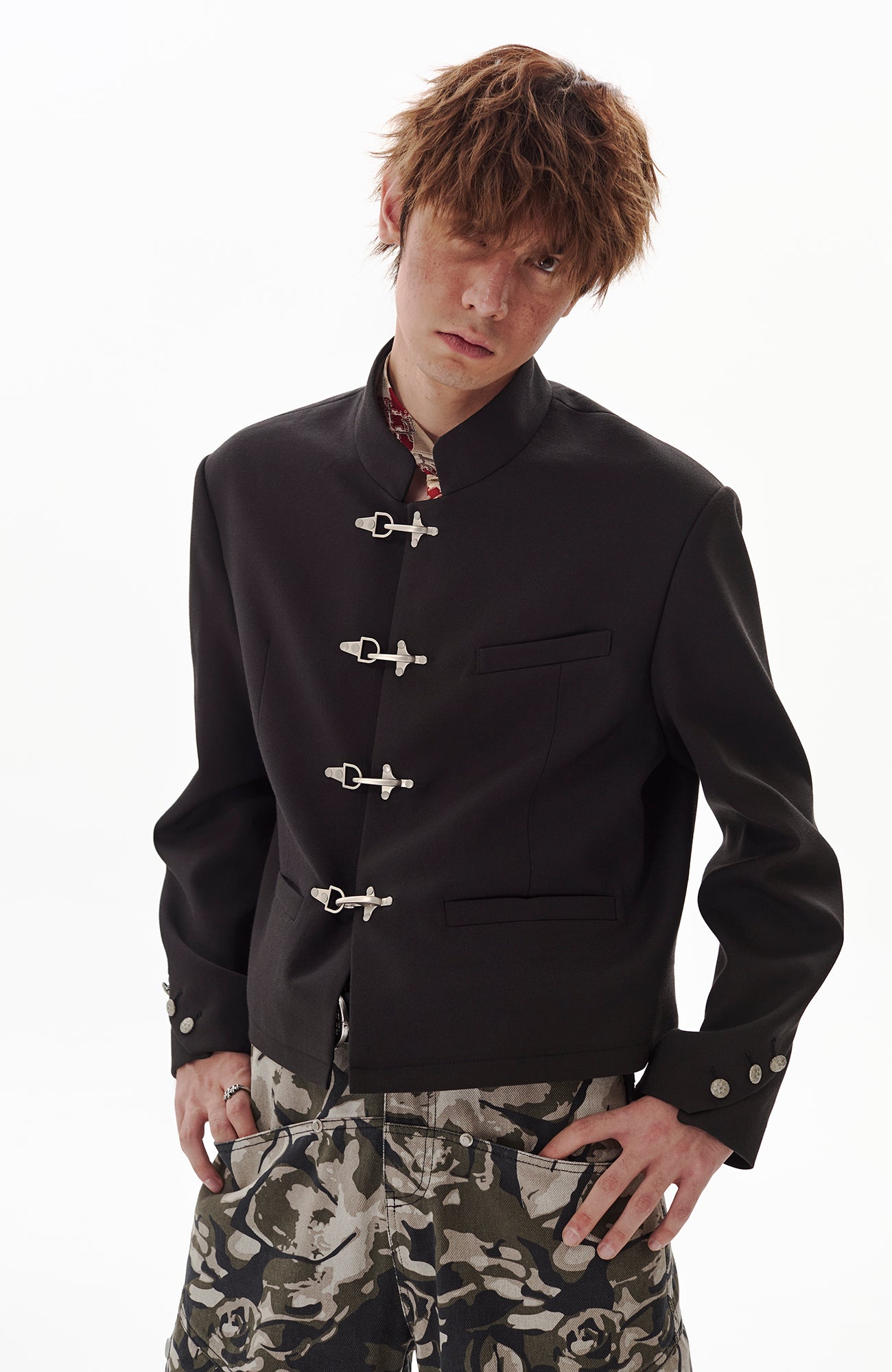 PASET Frog Buckle Stand Collar Jacket