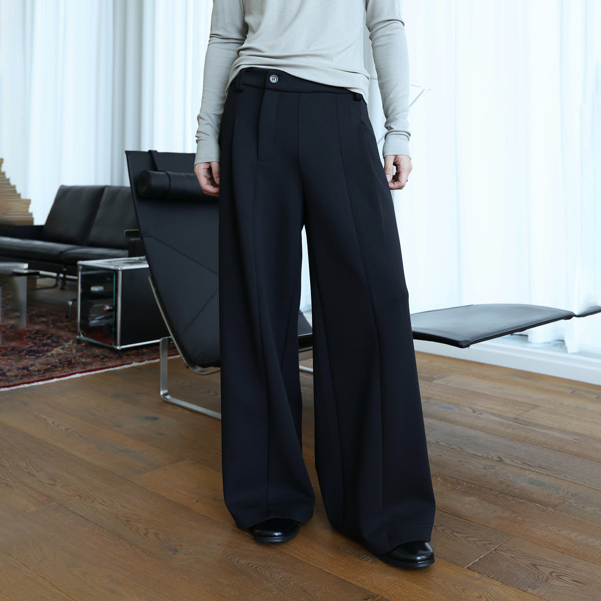 OKAYTHXBYE Pleated A-Line Wide-Leg Sweatpants