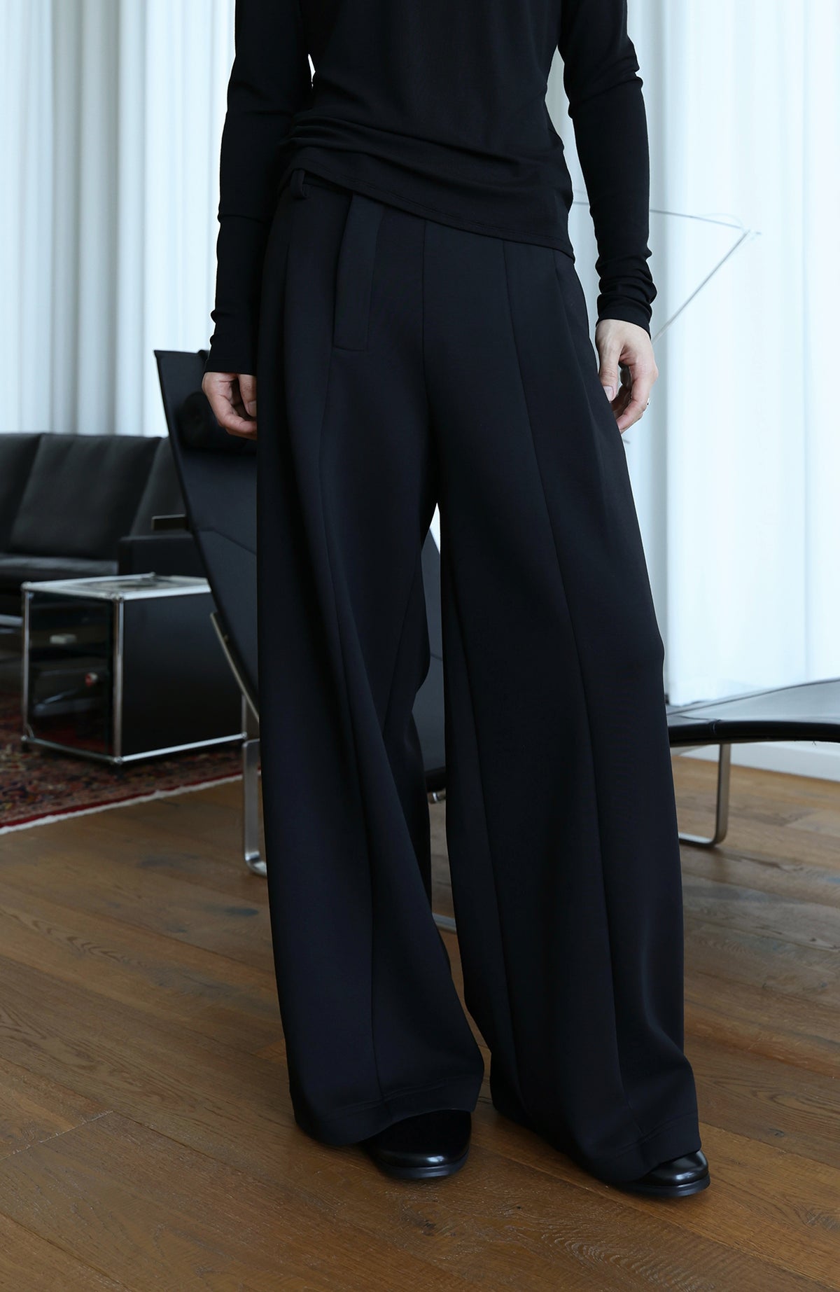 OKAYTHXBYE Pleated A-Line Wide-Leg Sweatpants