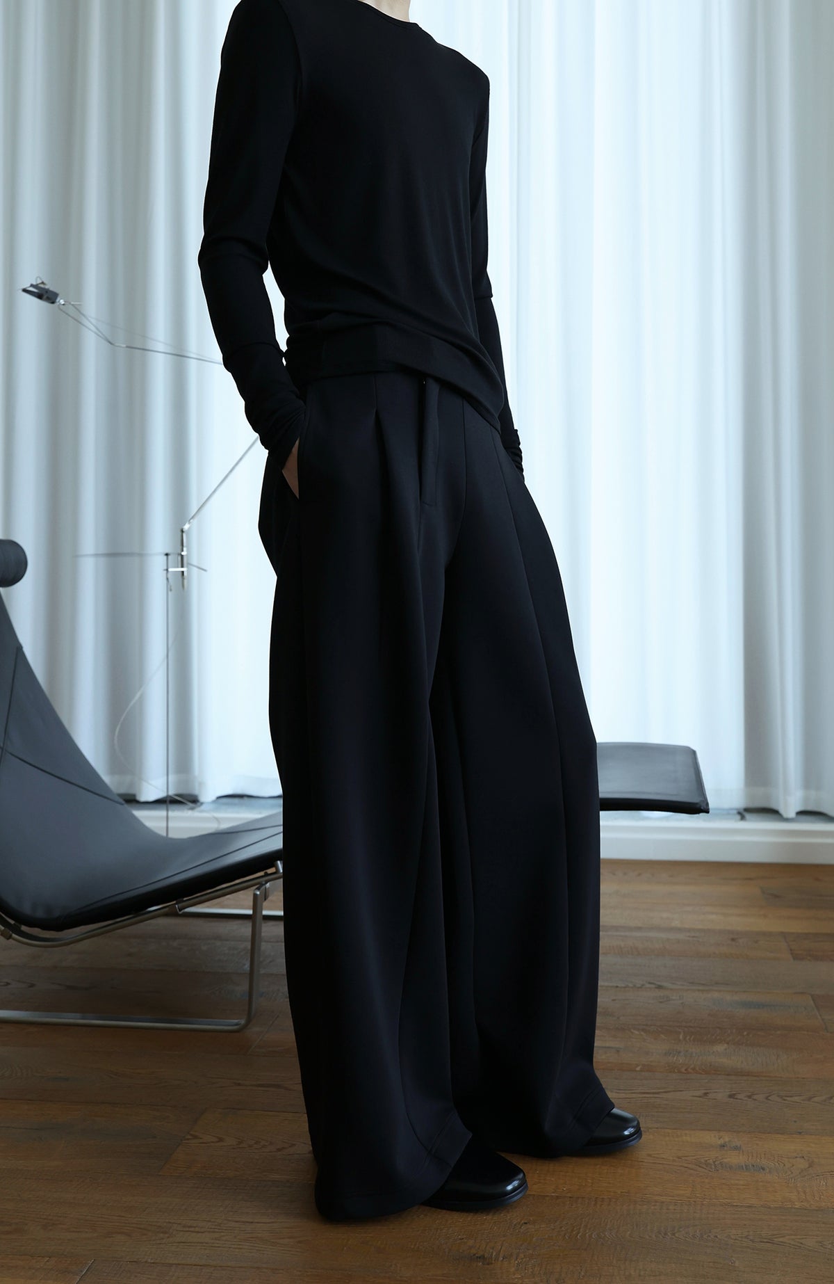OKAYTHXBYE Pleated A-Line Wide-Leg Sweatpants