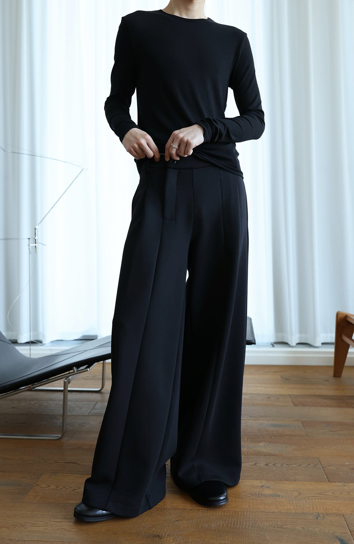 OKAYTHXBYE Pleated A-Line Wide-Leg Sweatpants