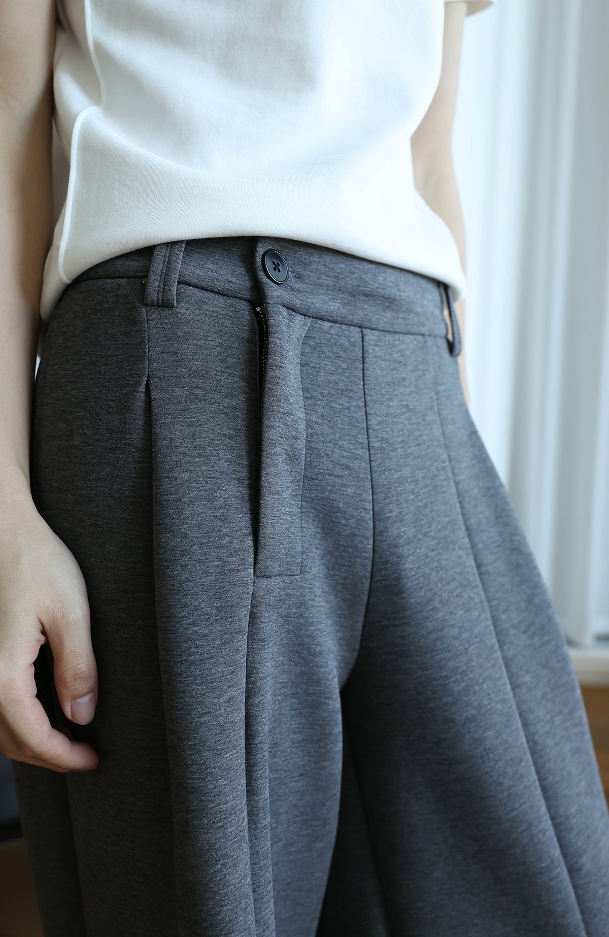 OKAYTHXBYE Pleated A-Line Wide-Leg Sweatpants