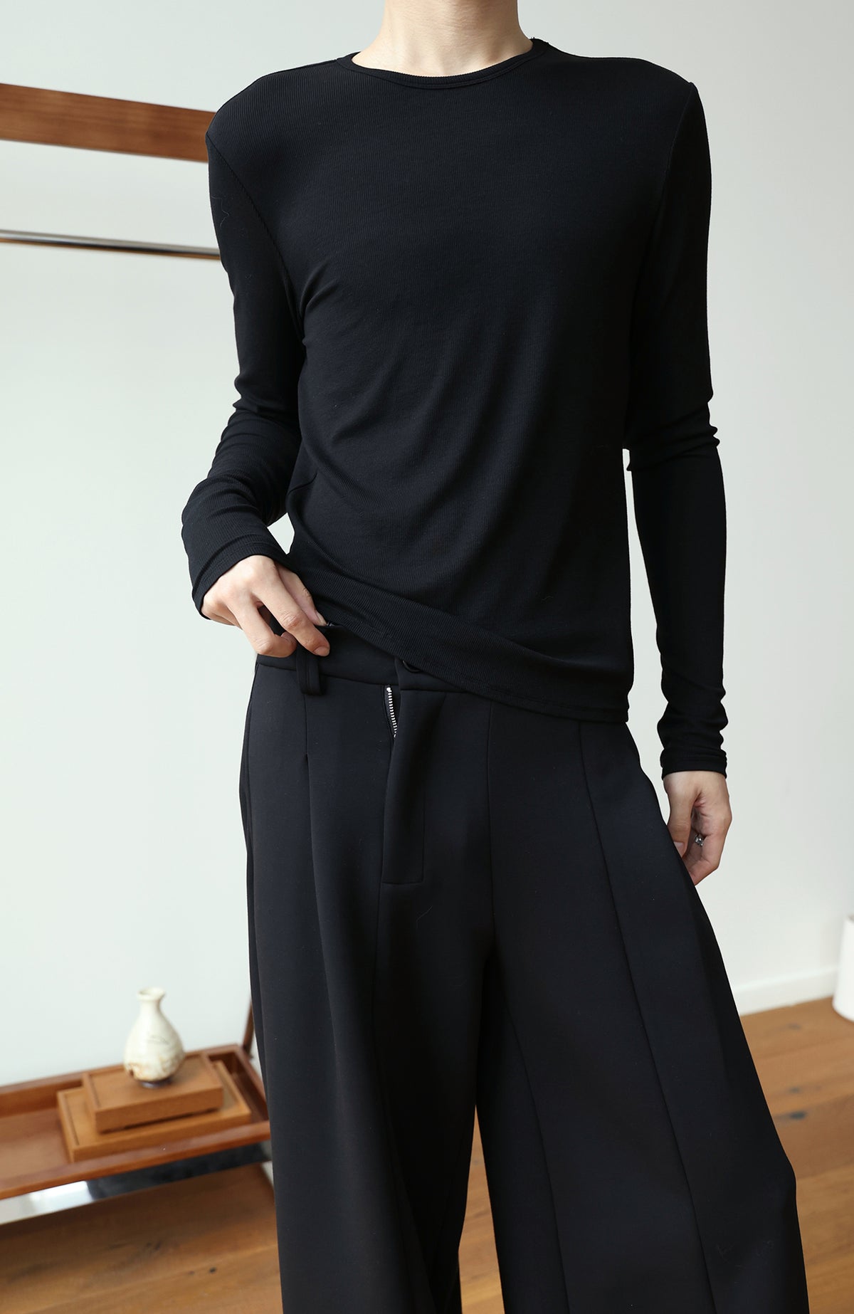 OKAYTHXBYE Pleated A-Line Wide-Leg Sweatpants
