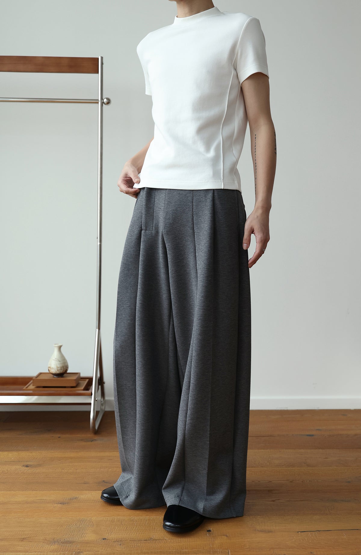 OKAYTHXBYE Pleated A-Line Wide-Leg Sweatpants