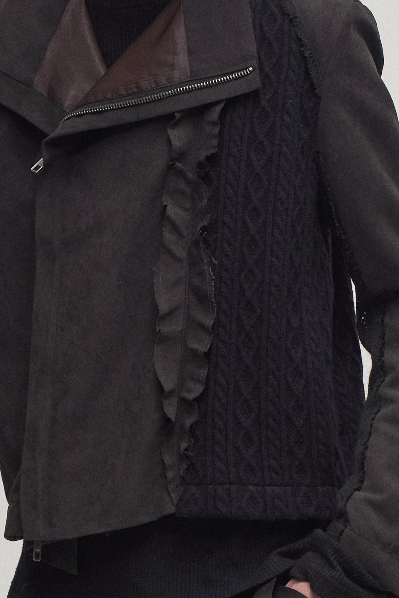 ILNya Nieternite Nifutur Asymmetrical Frayed Seam Ruffle Jacket