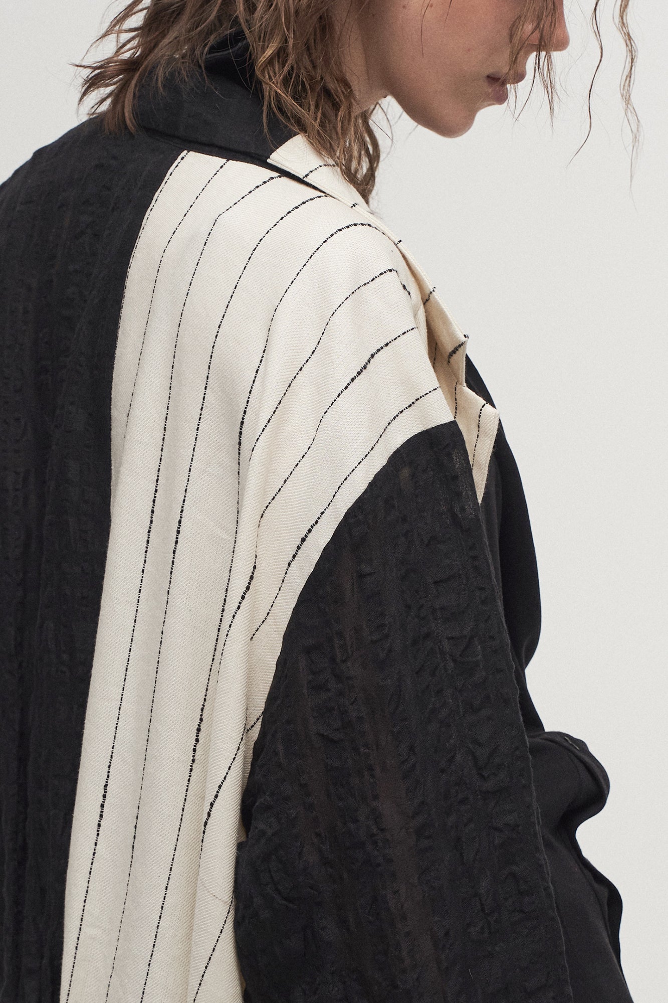 ILNya Nieternite Nifutur Contrast Spliced Striped Sheer Coat