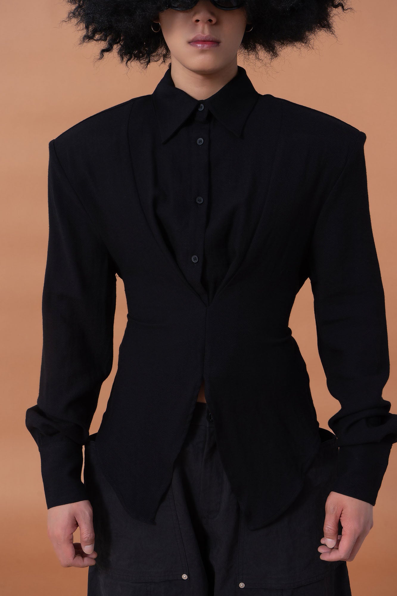 CLP Padded-Shoulder Tie-Waist Shirt, premium urban and streetwear designers apparel on PROJECTISR.com, CLP