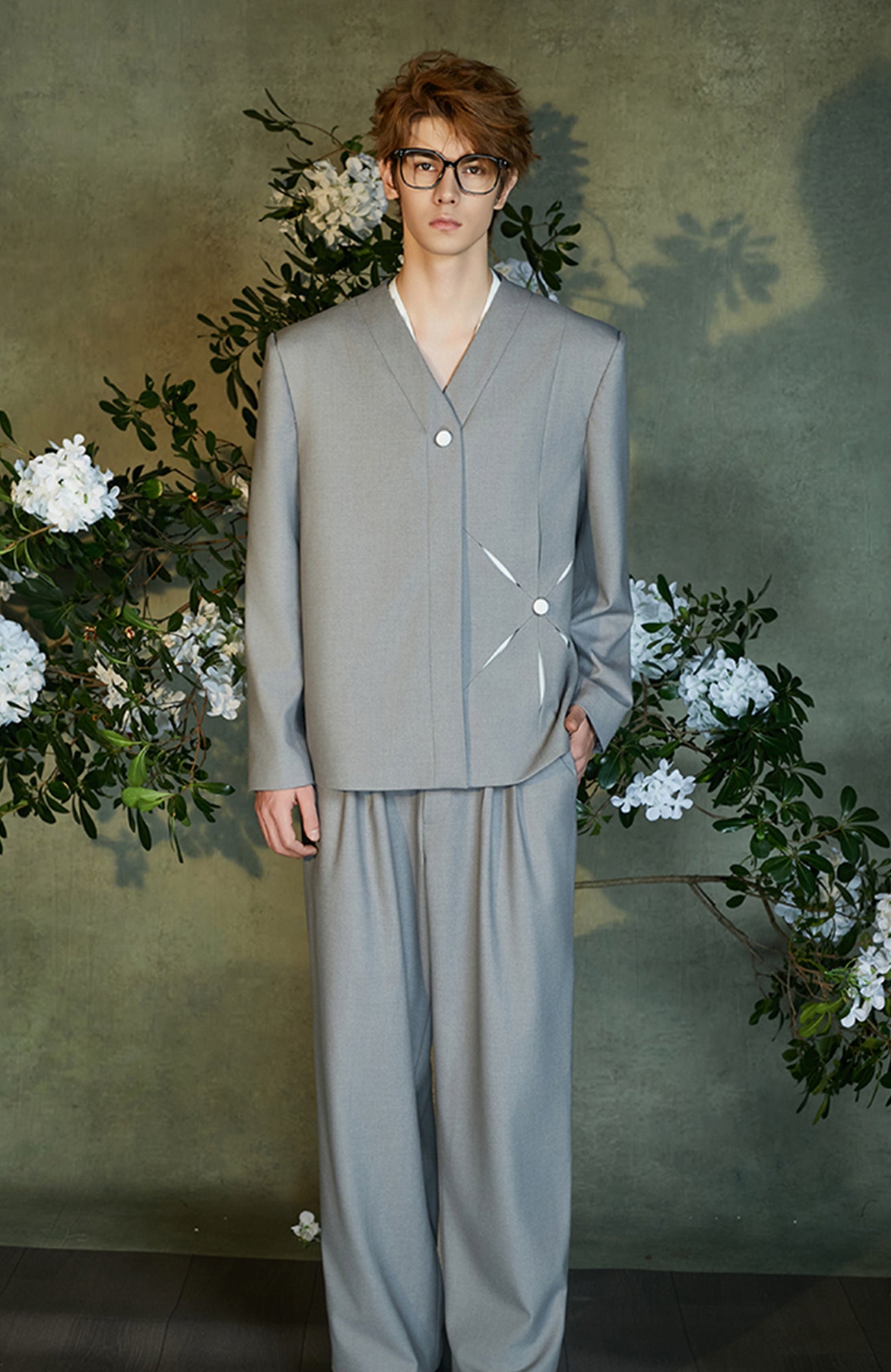 JIECHI Wide-Leg Pleated Suit Pants