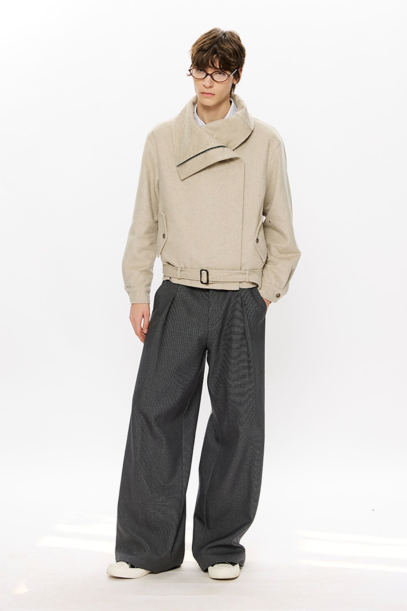 KREATE Asymmetrical Funnel-Neck Wool-Blend Jacket, premium urban and streetwear designers apparel on PROJECTISR.com, KREATE